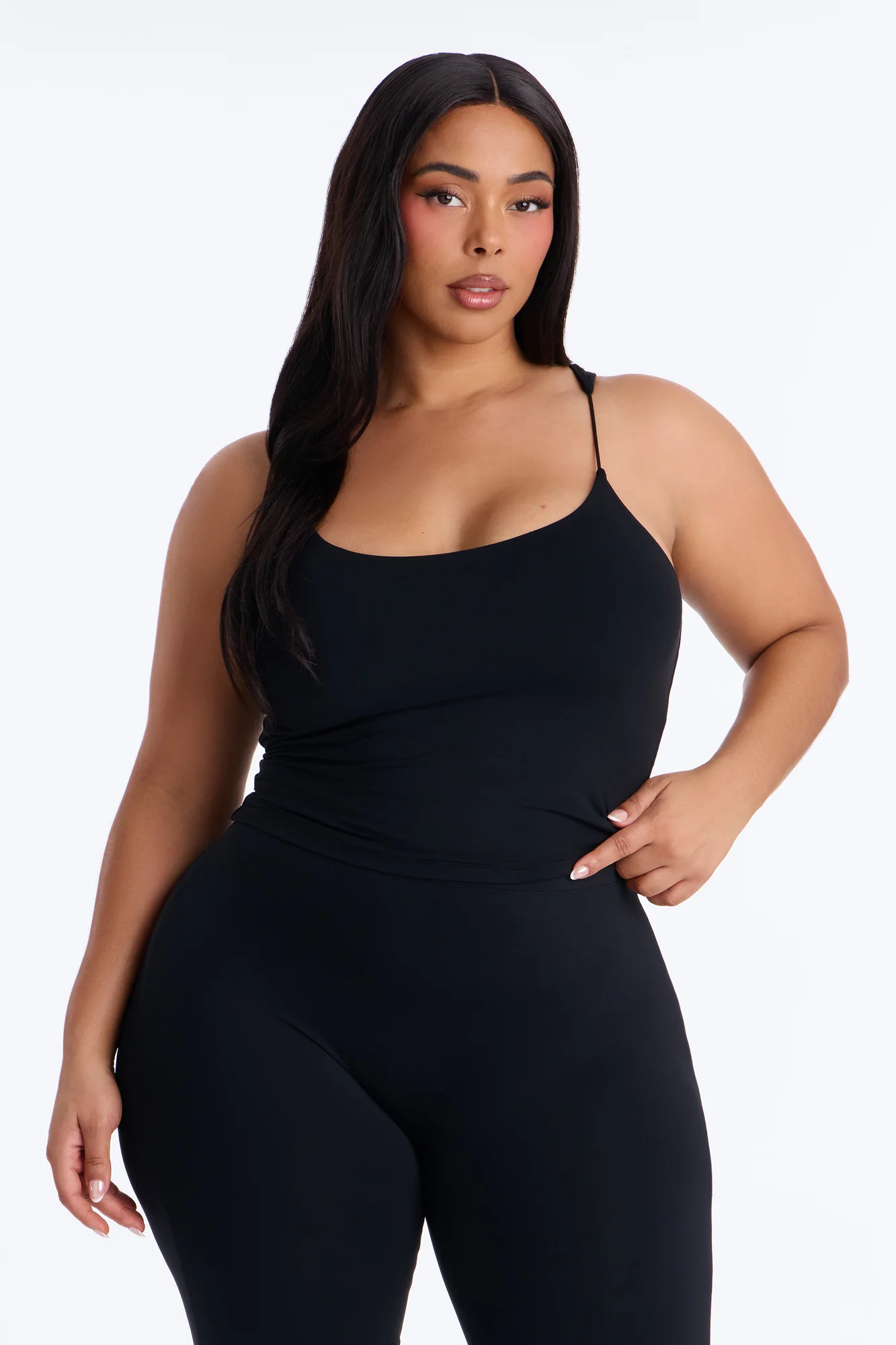 Second Skin Double Lined Thin Strap Tank Top - Black - Image 6