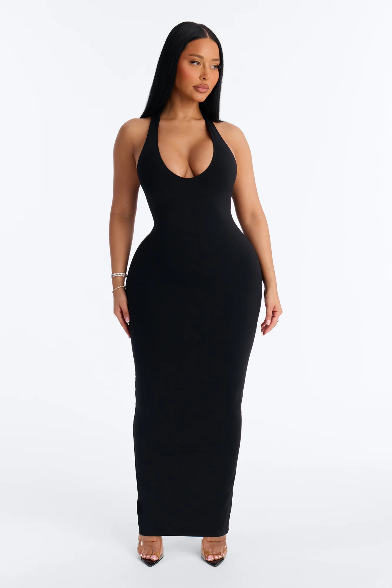 Second Skin Double Lined U Neck Racerback Maxi Dress - Black