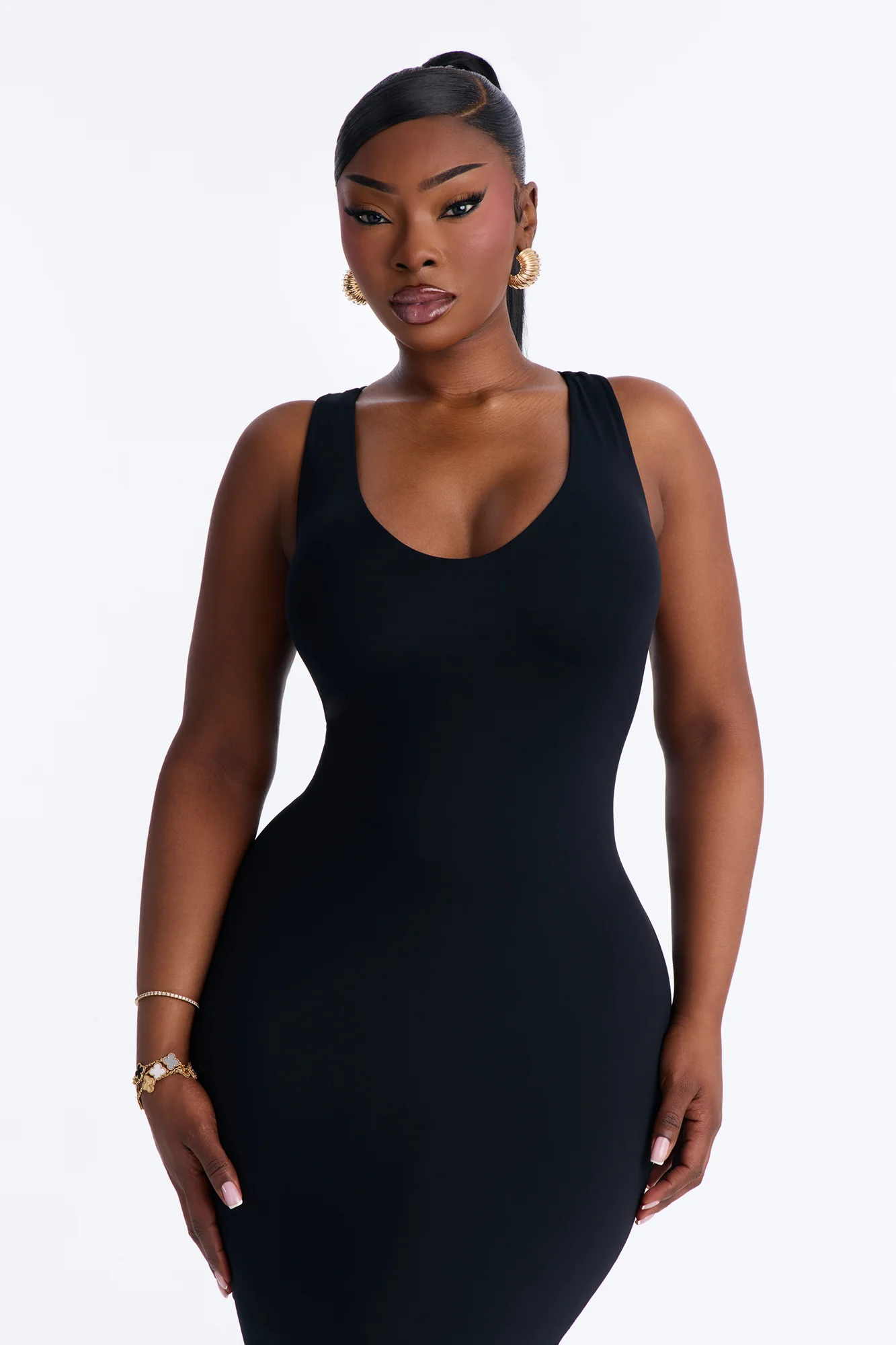 Second Skin Double Lined U Neck Racerback Maxi Dress - Black - Image 6