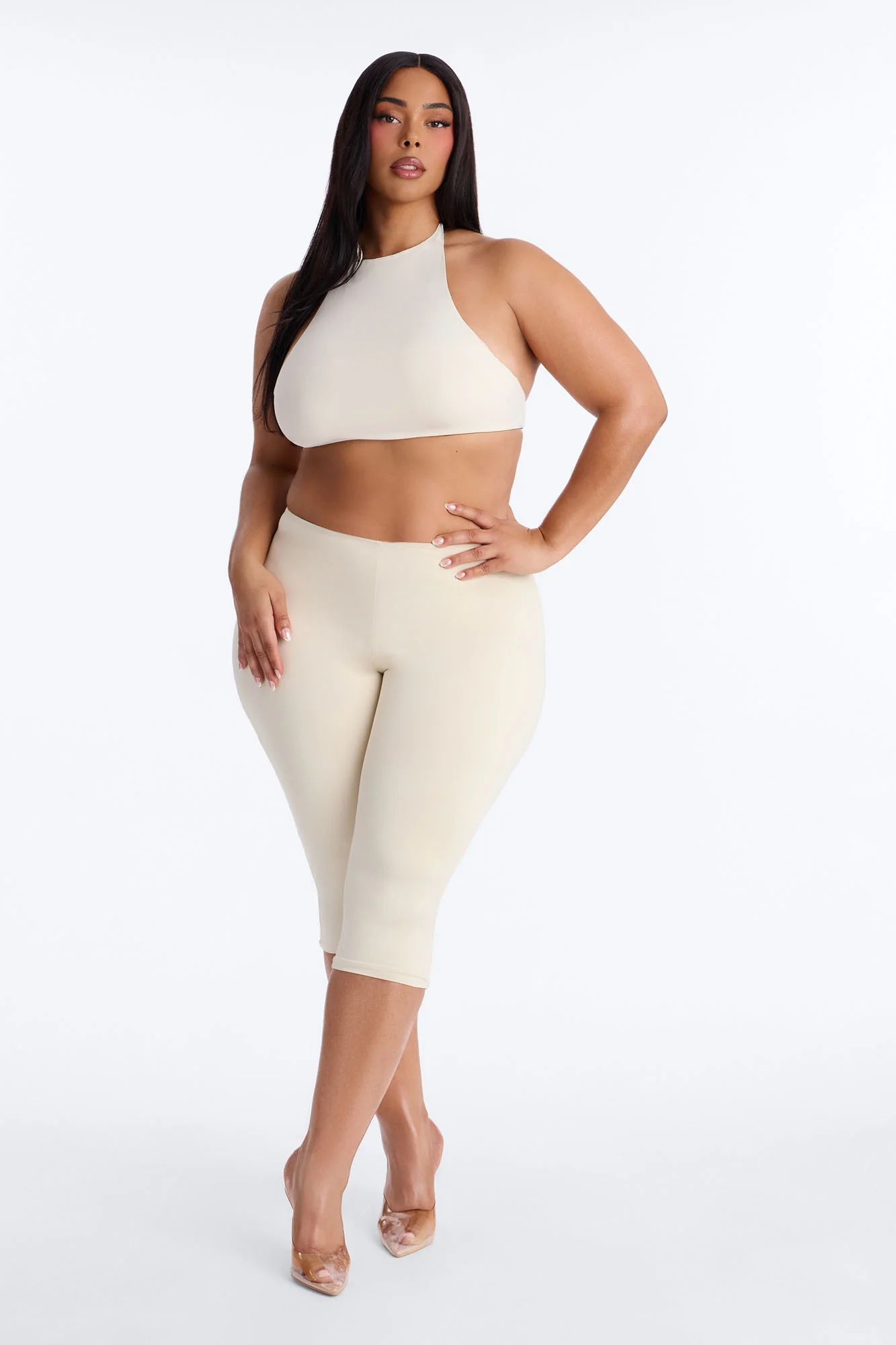 Second Skin Padded Backless Mock Neck Halter Top - Bone - Image 4