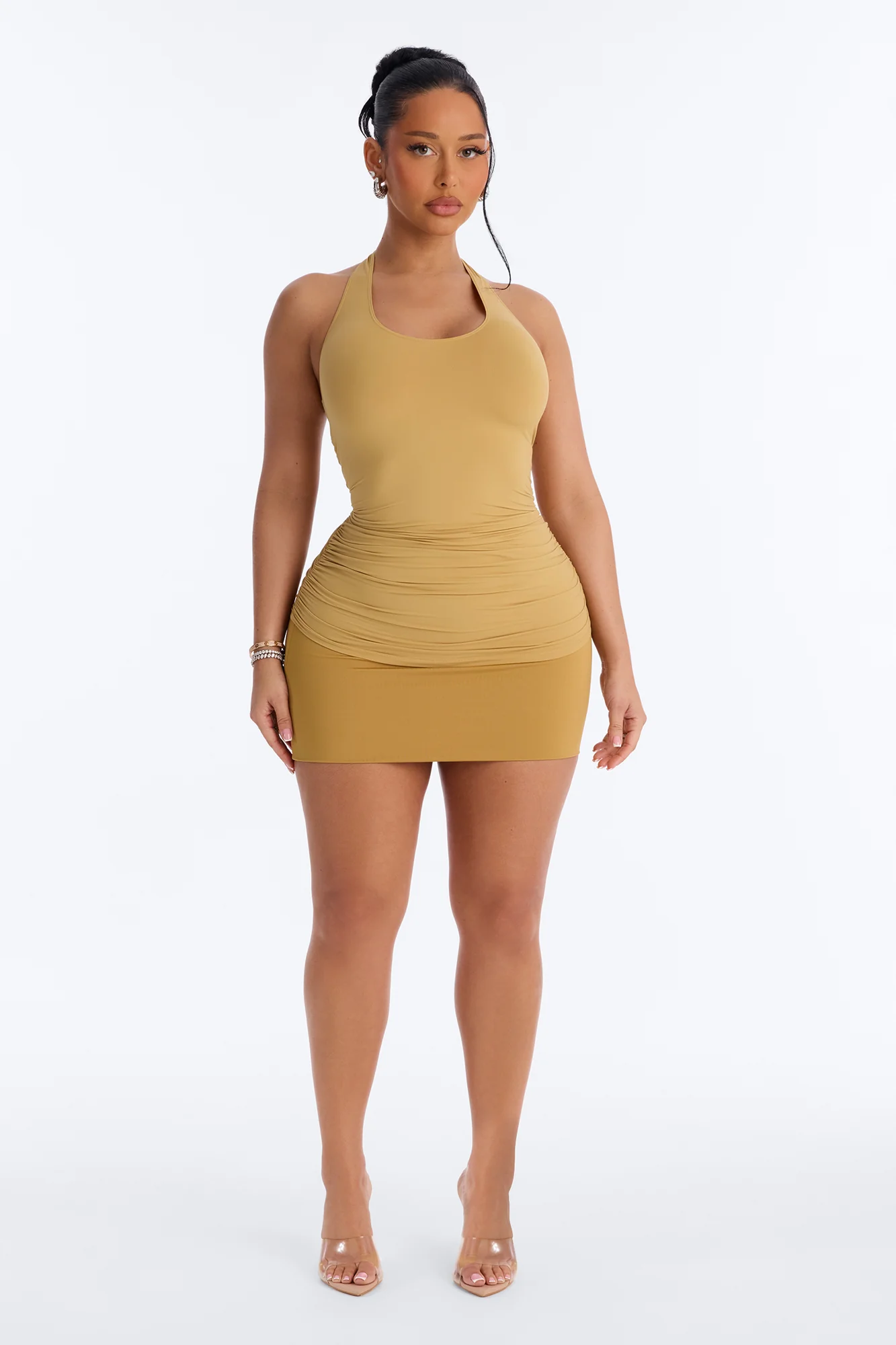 Second Skin Ruched Backless Halter Top - Honey - Image 2