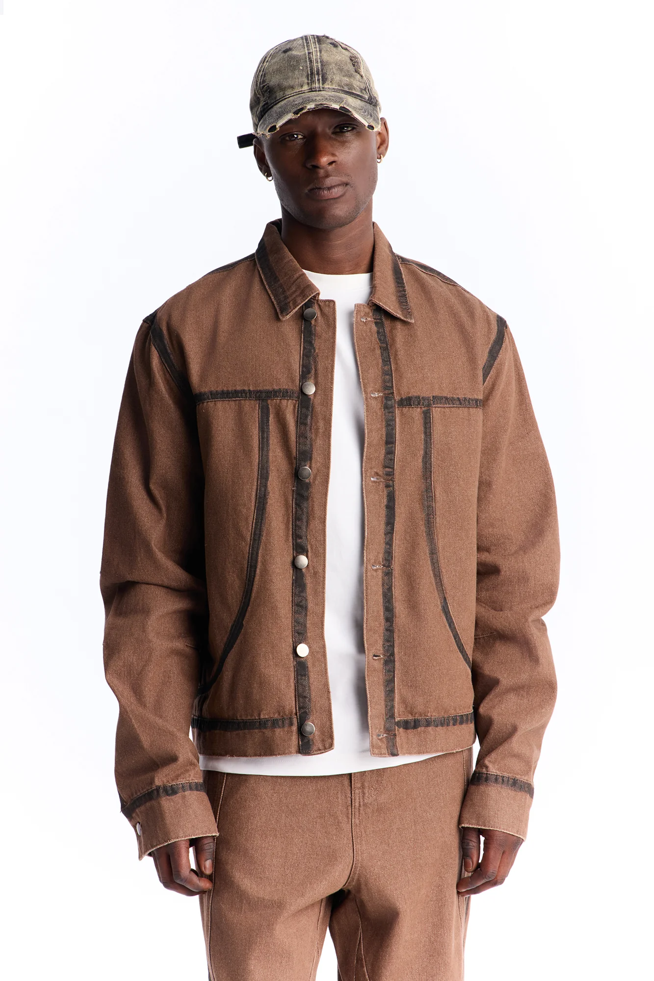 Seeing Lines Denim Trucker Jacket - Brown