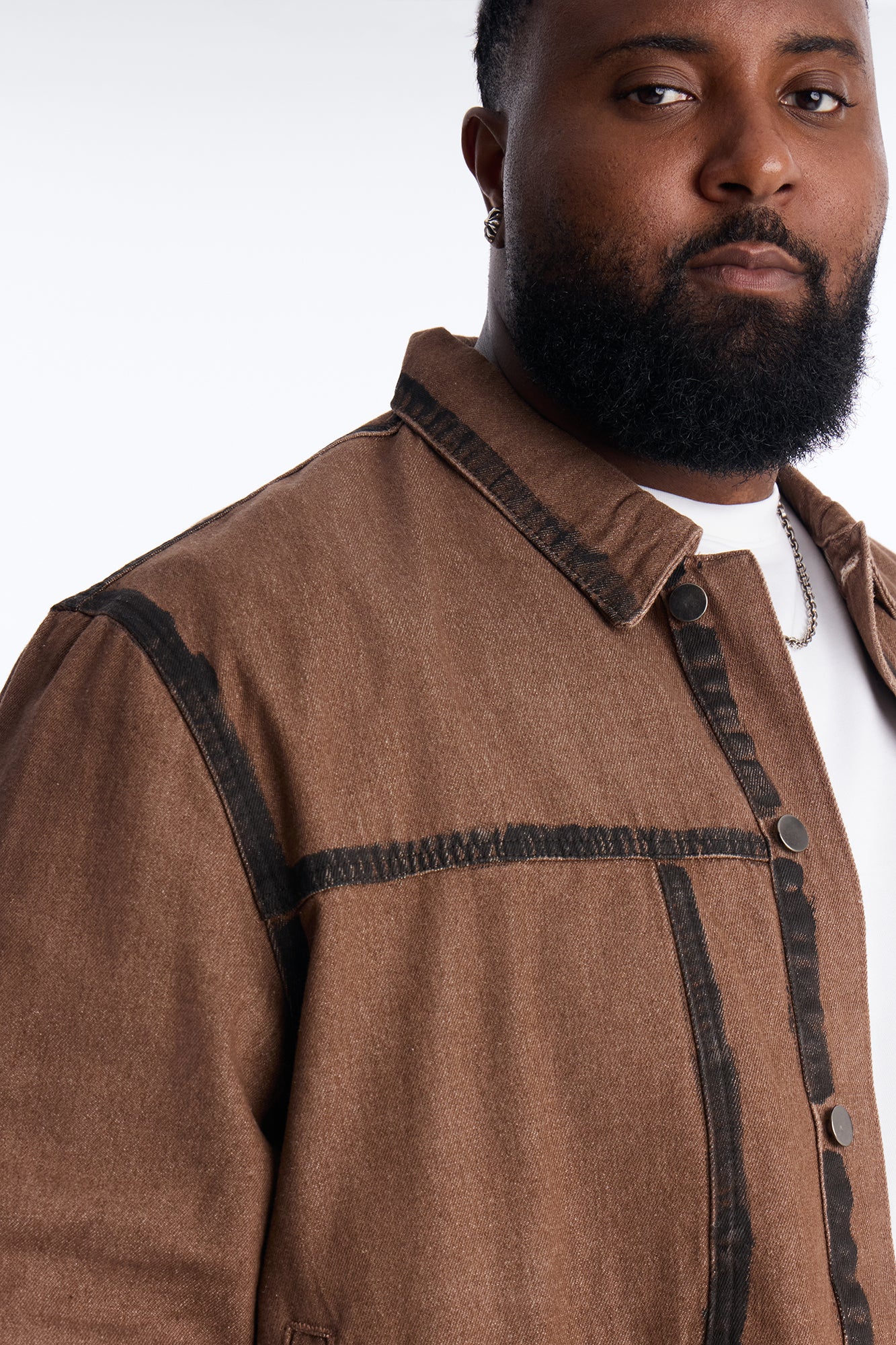 Seeing Lines Denim Trucker Jacket - Brown - Image 6
