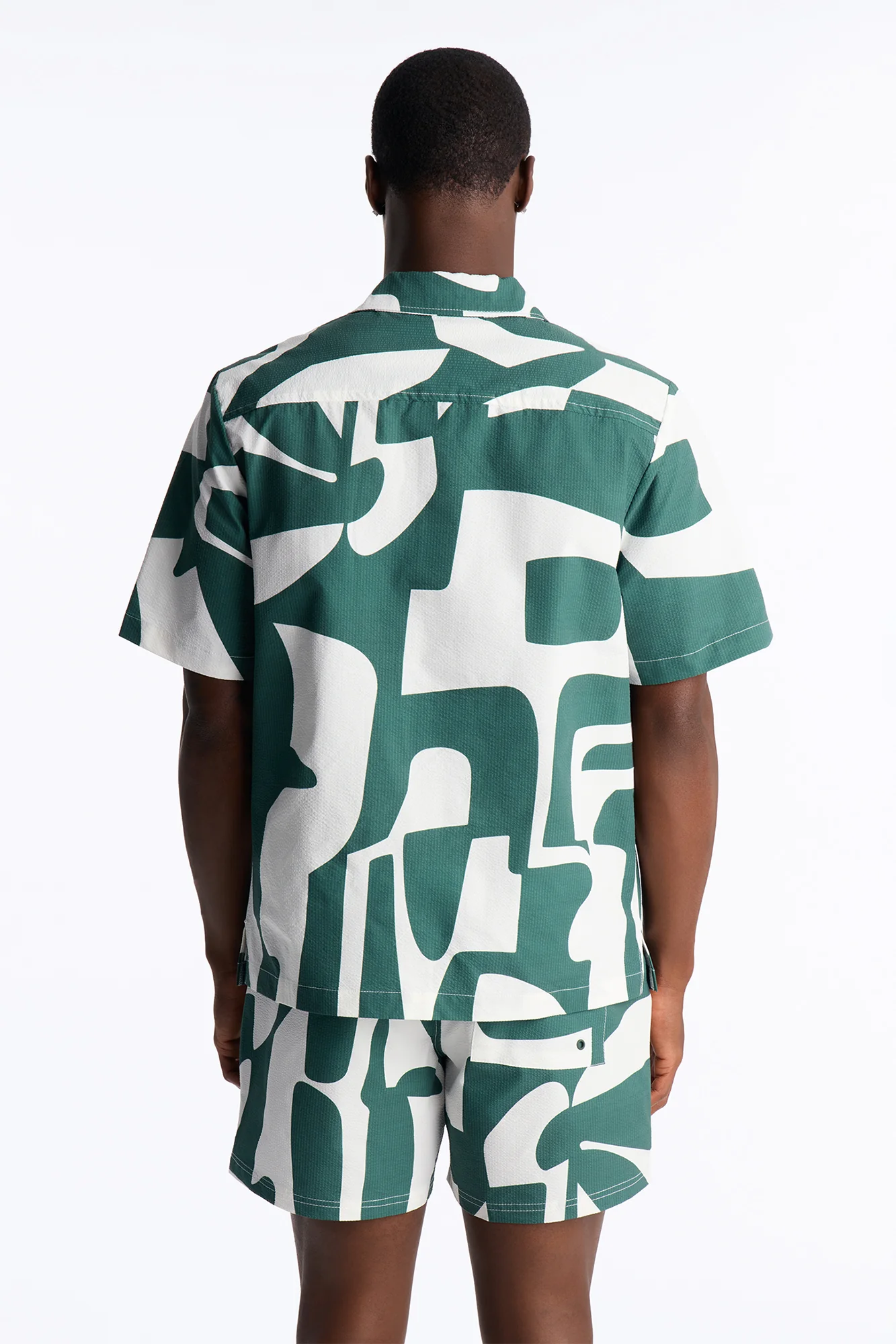 Seersucker Abstract Geo Printed Closed Collar Shirt - Green/combo - Image 4