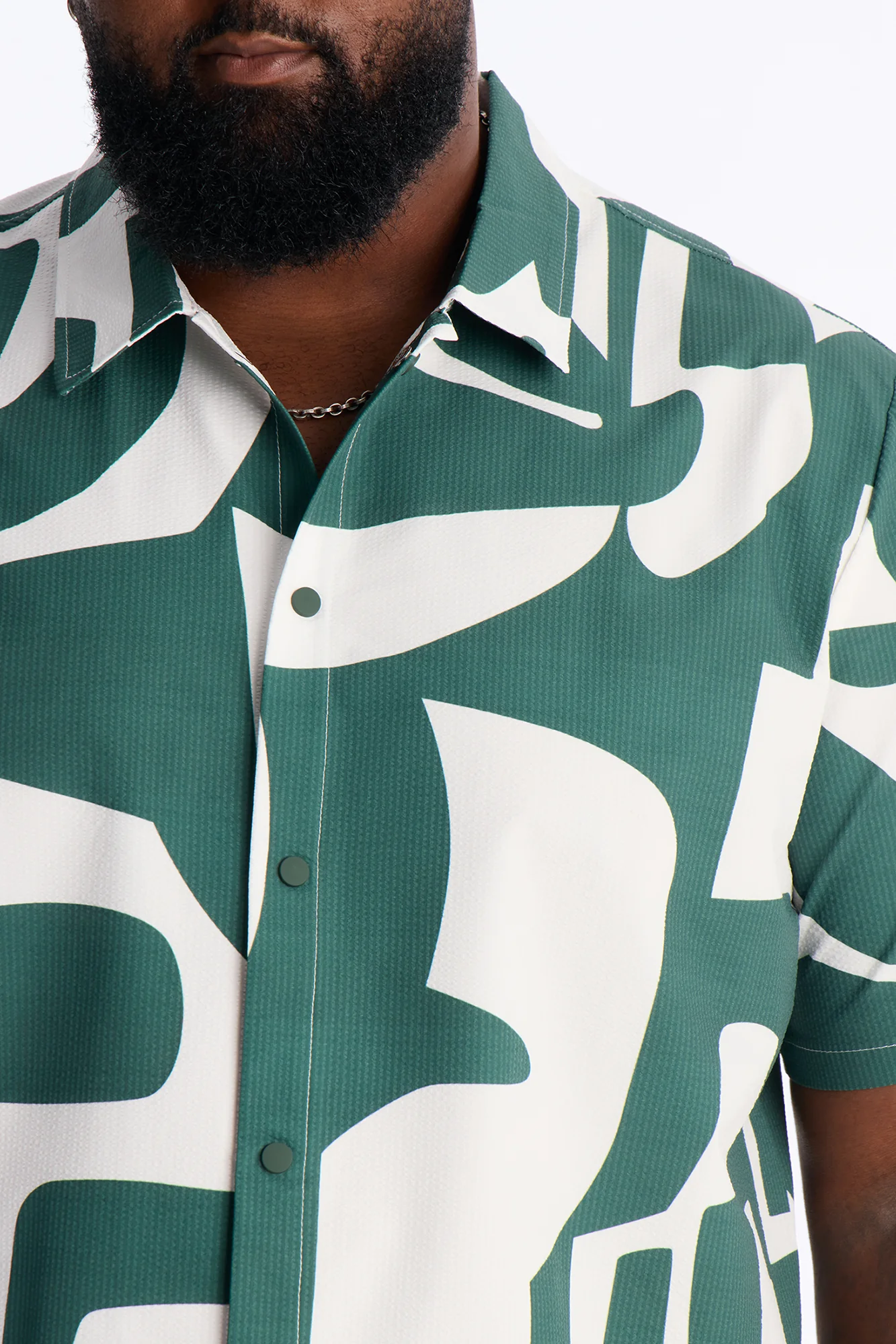 Seersucker Abstract Geo Printed Closed Collar Shirt - Green/combo - Image 7