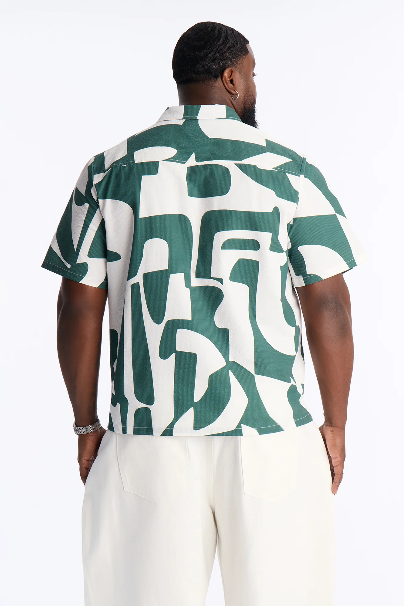 Seersucker Abstract Geo Printed Closed Collar Shirt - Green/combo - Image 8