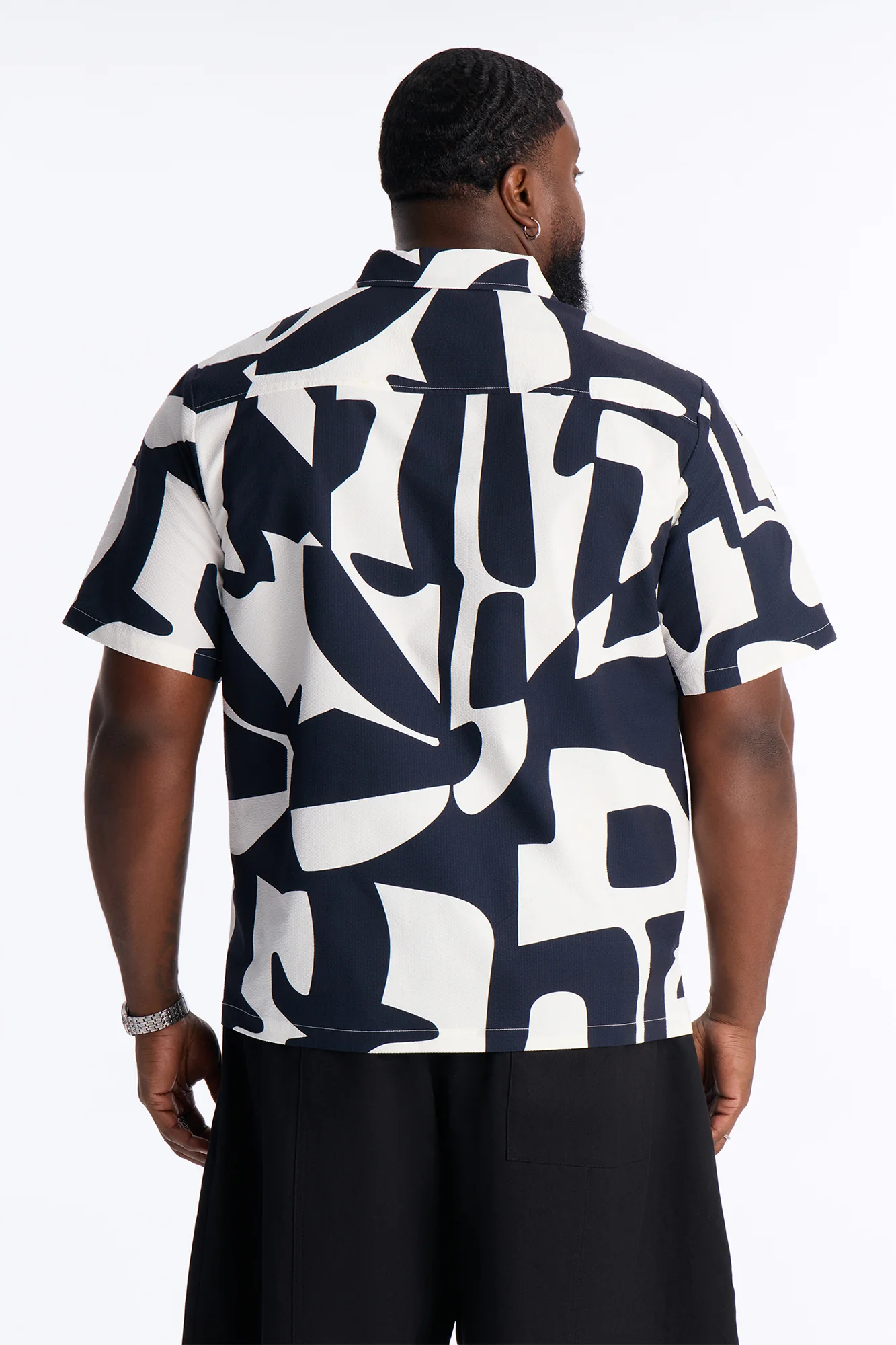 Seersucker Abstract Geo Printed Closed Collar Shirt - Navy/combo - Image 7