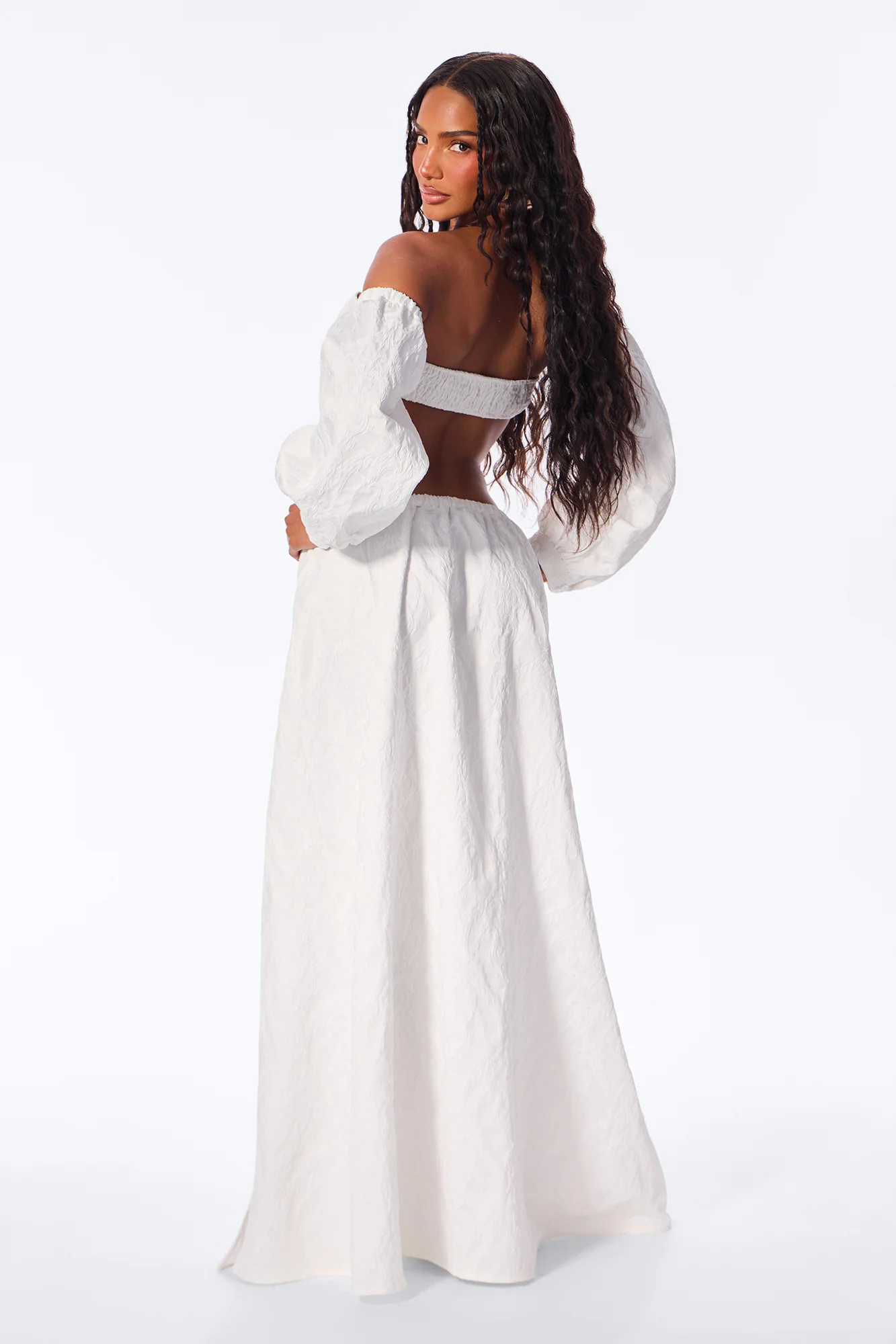 Selah Jacquard Maxi Skirt Set - White - Image 4