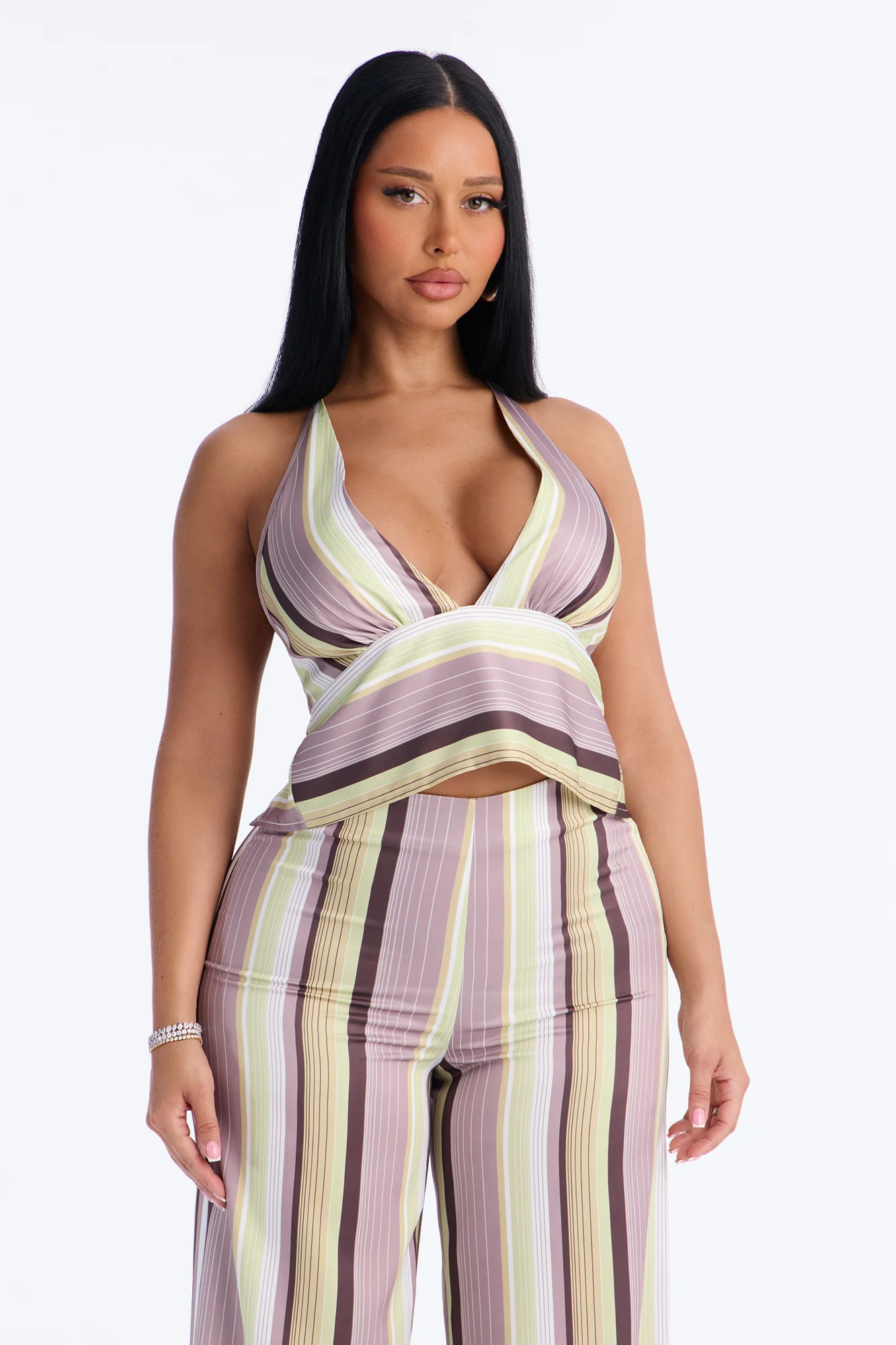 Selena Striped Satin Pant Set - Multi Color - Image 2