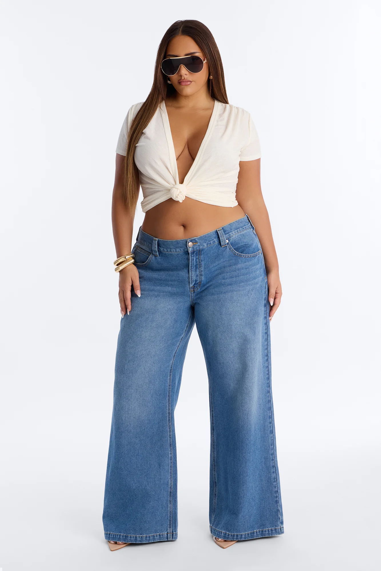 Selena Textured Knot Short Sleeve Top - OffWhite - Image 4