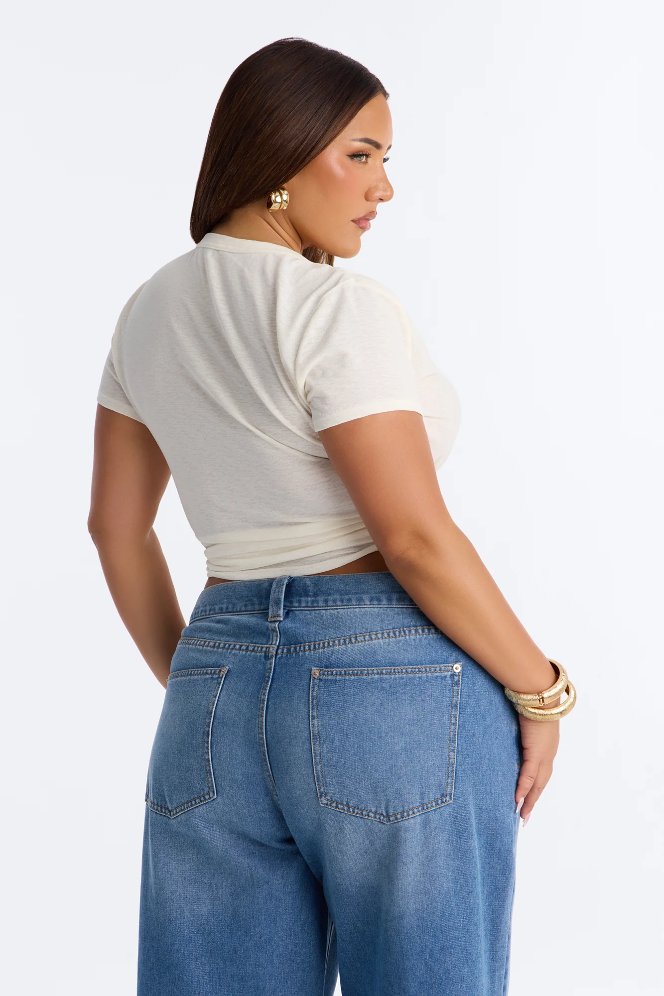 Selena Textured Knot Short Sleeve Top - OffWhite - Image 7
