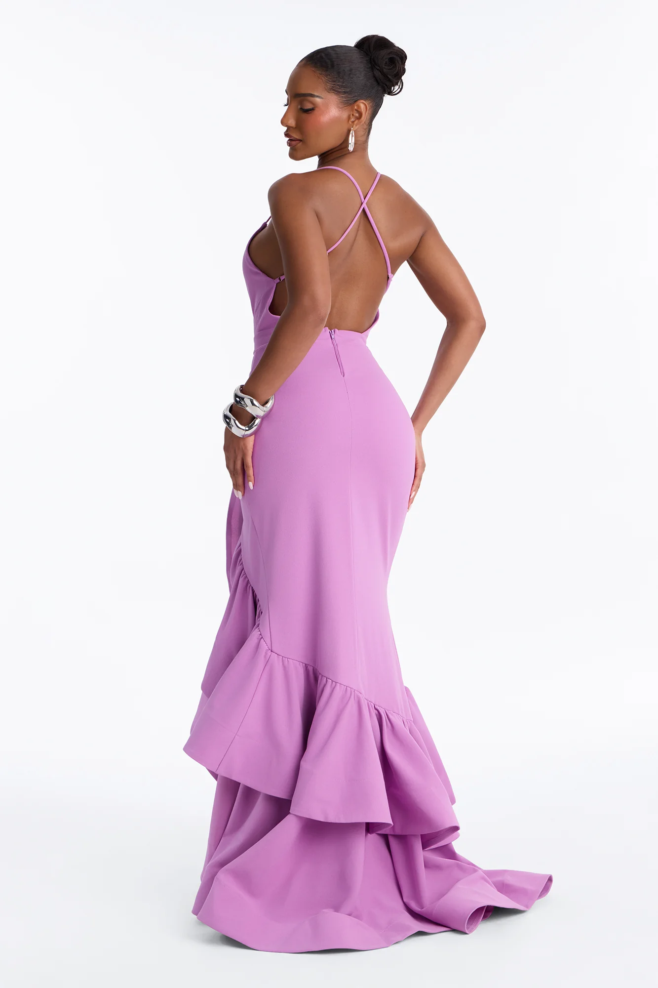 Selene Deep Neckline Ruffle Gown - Lavender - Image 3