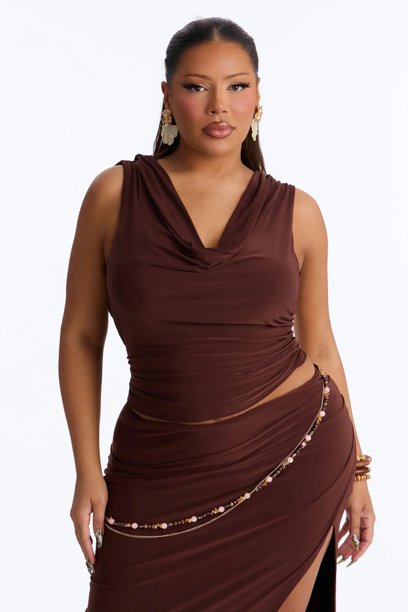 Selene Open Back Chain Detail Maxi Skirt Set - Brown - Image 7