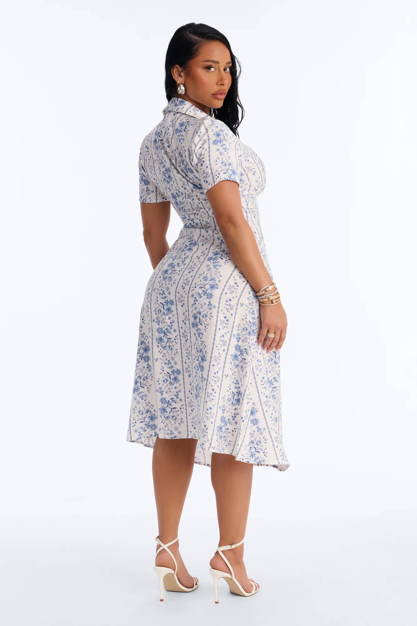 Selene Ruched Floral Midi Shirt Dress - Blue/combo - Image 4