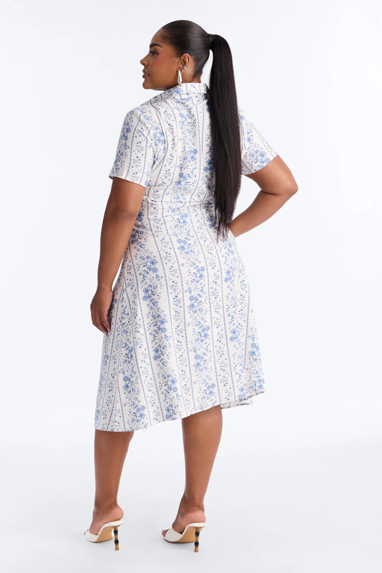 Selene Ruched Floral Midi Shirt Dress - Blue/combo - Image 7