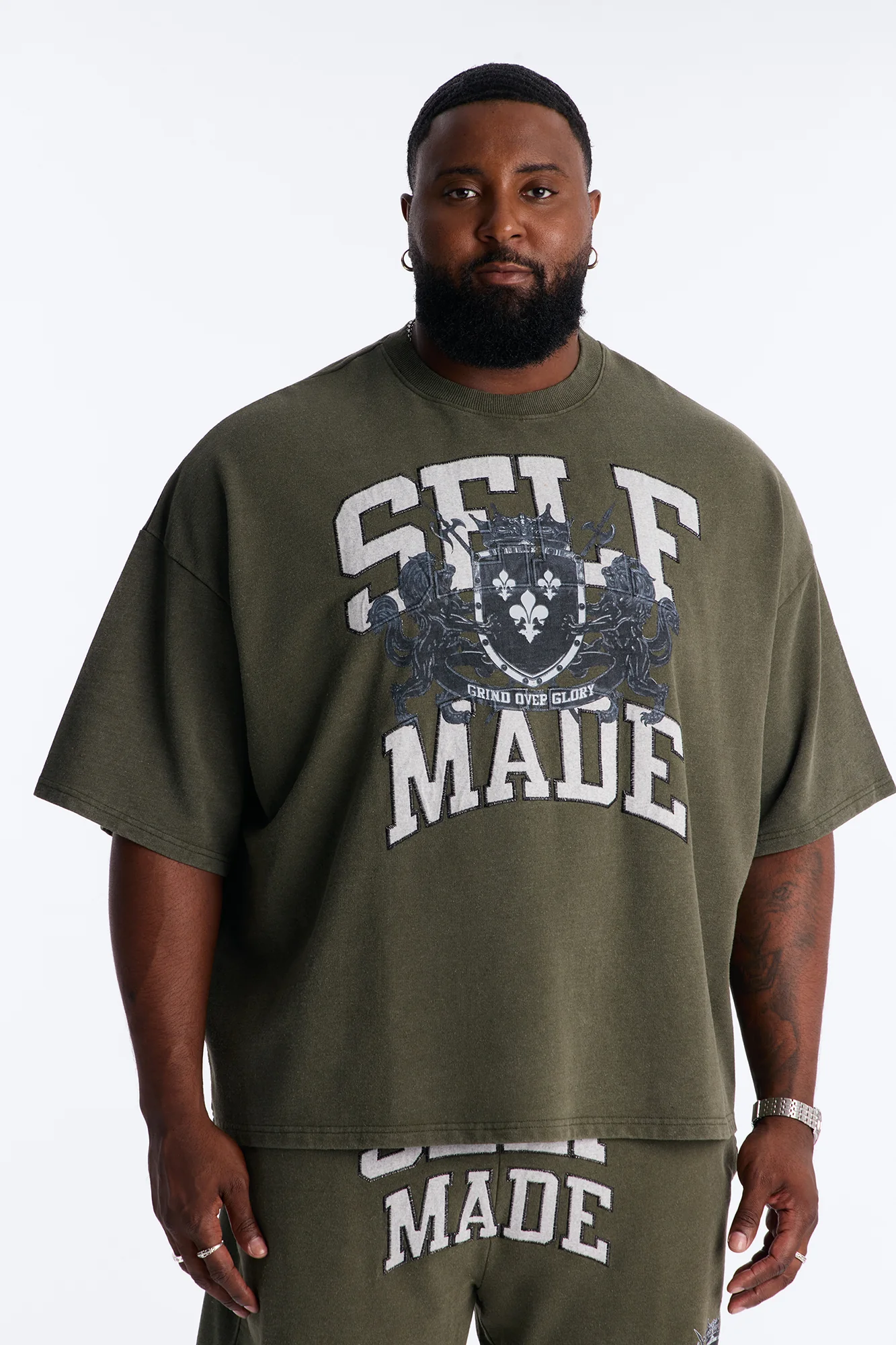 Self Made Patch Oversized French Terry Tee - Hunter Green - Image 4