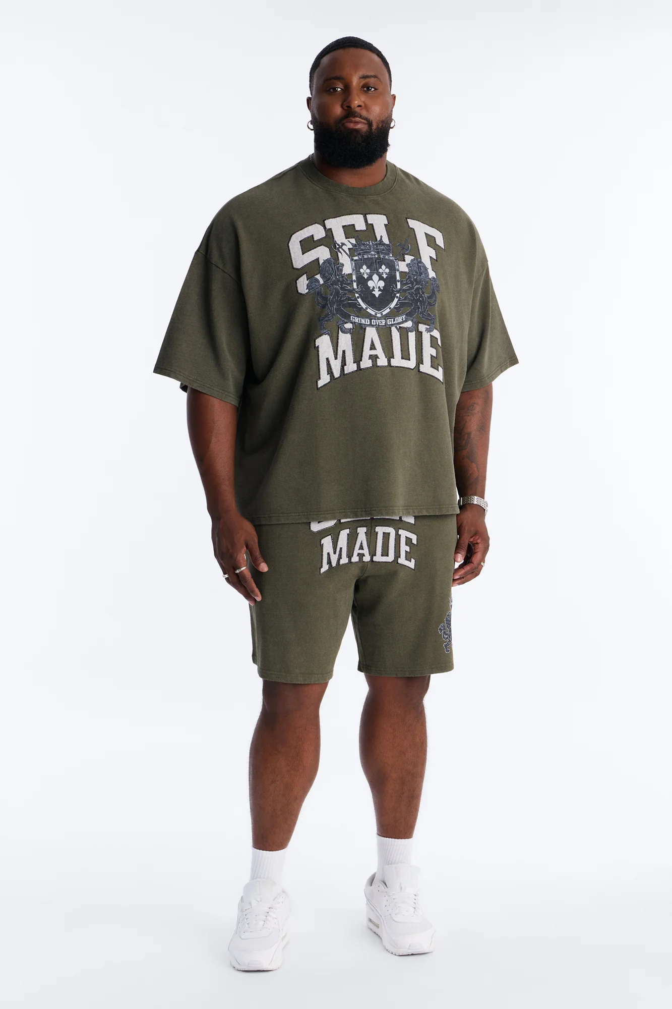 Self Made Patch Oversized French Terry Tee - Hunter Green - Image 5