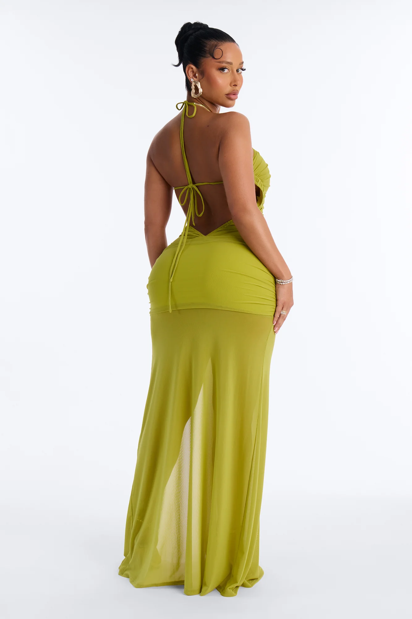 Selina Double Mesh Maxi Dress - Lime - Image 4