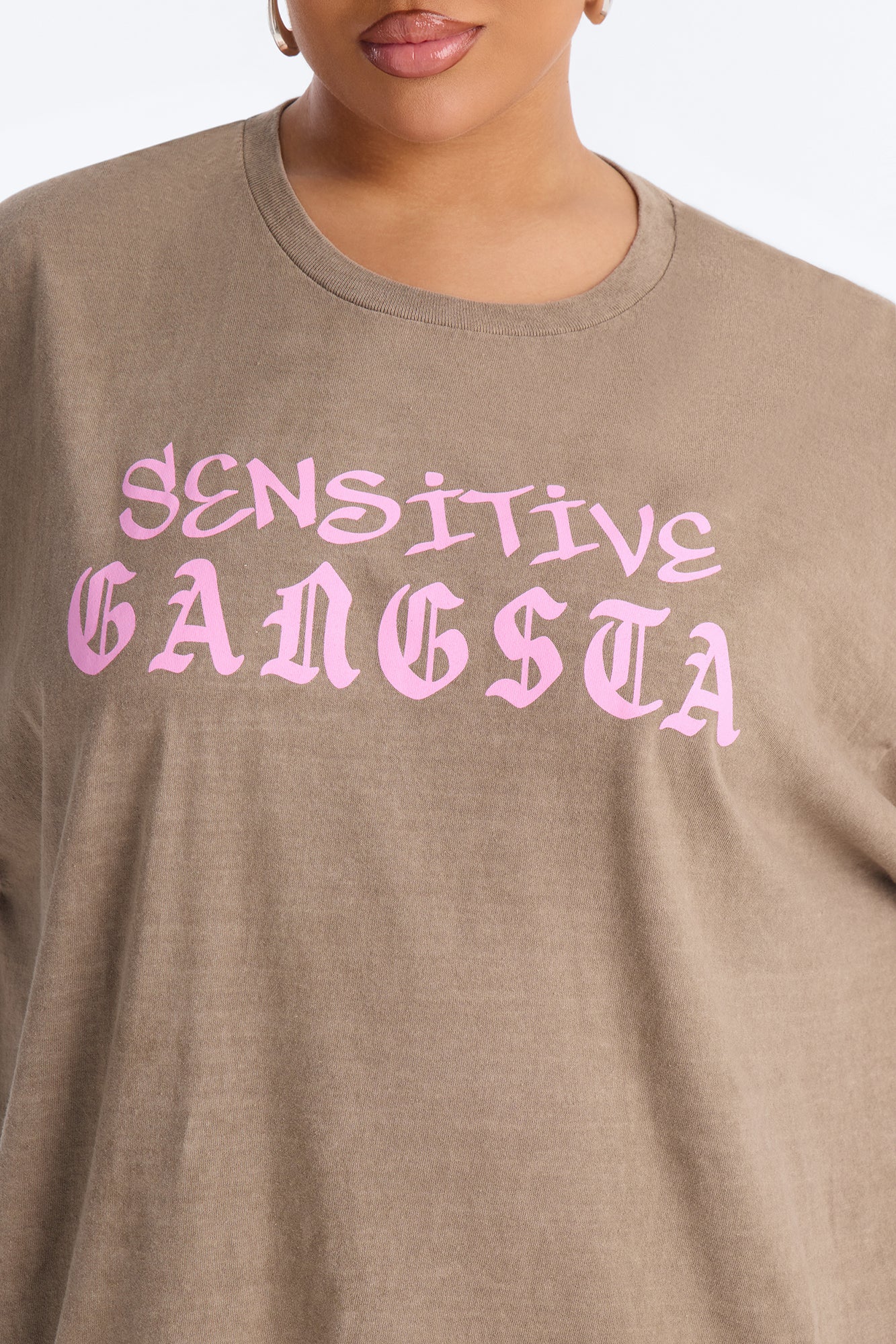 Sensitive Gangsta Washed Oversized Tee - Brown - Image 3
