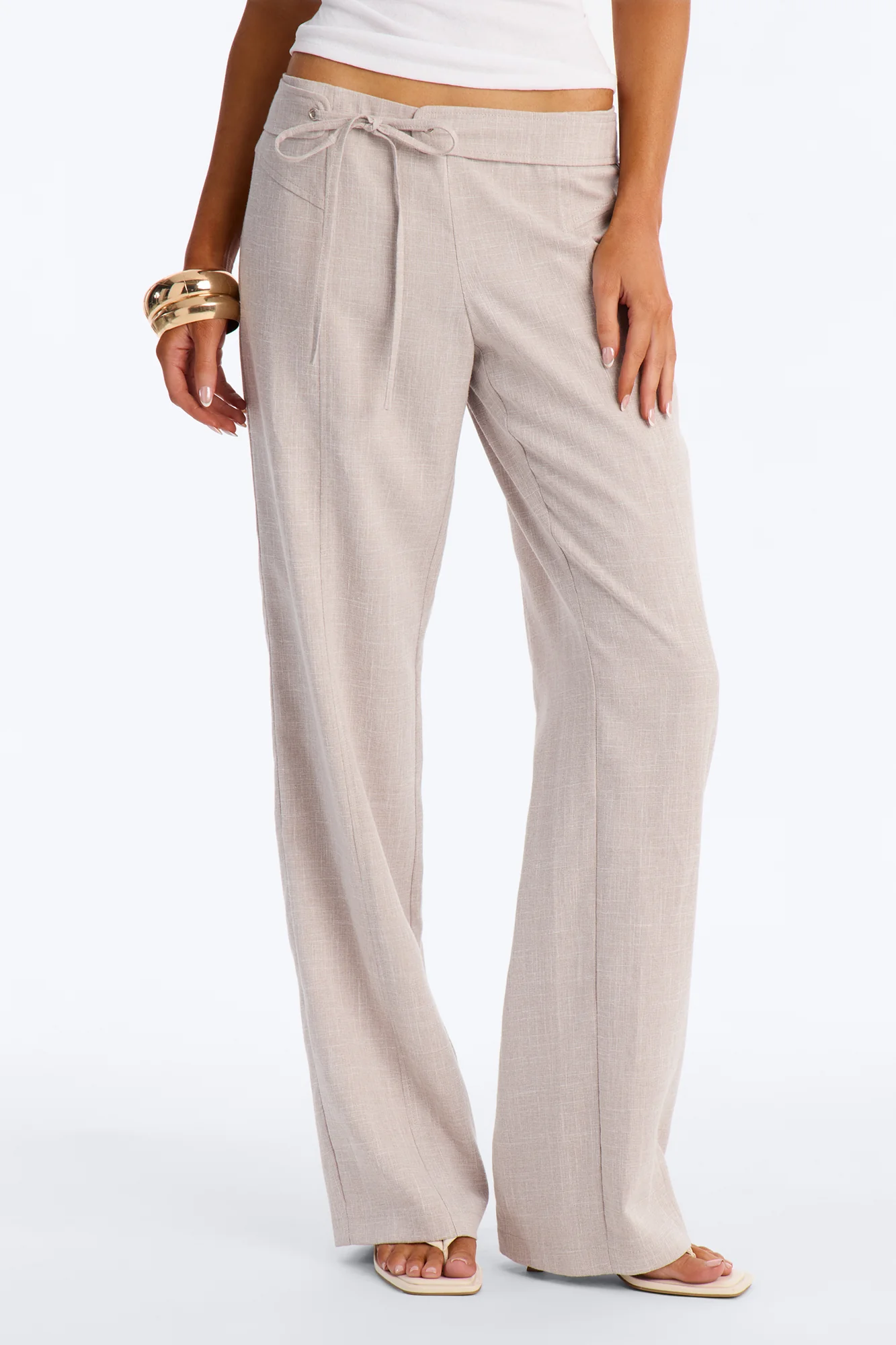 Seona Low Rise Tie Waist Straight Leg Pant - Stone - Image 2
