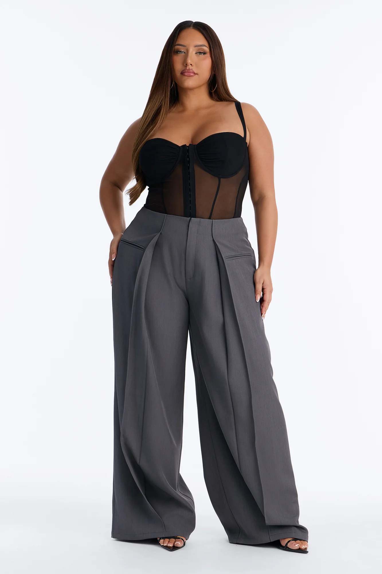 Sequoia High Rise Wide Leg Deep Pleated Trouser - Charcoal - Image 5
