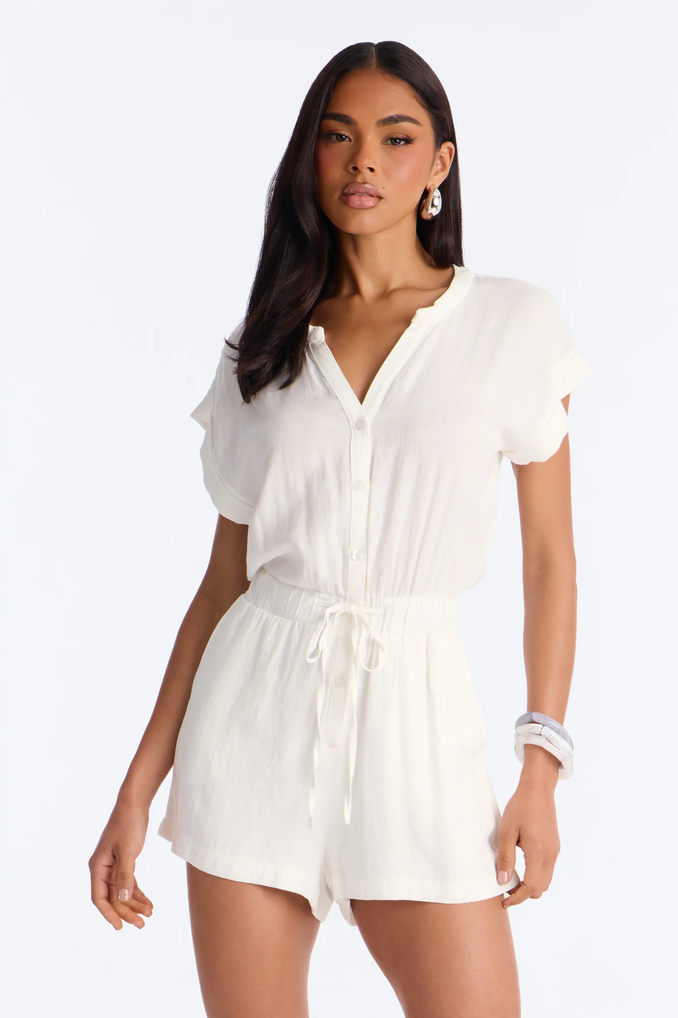 Serafina Linen Romper - White