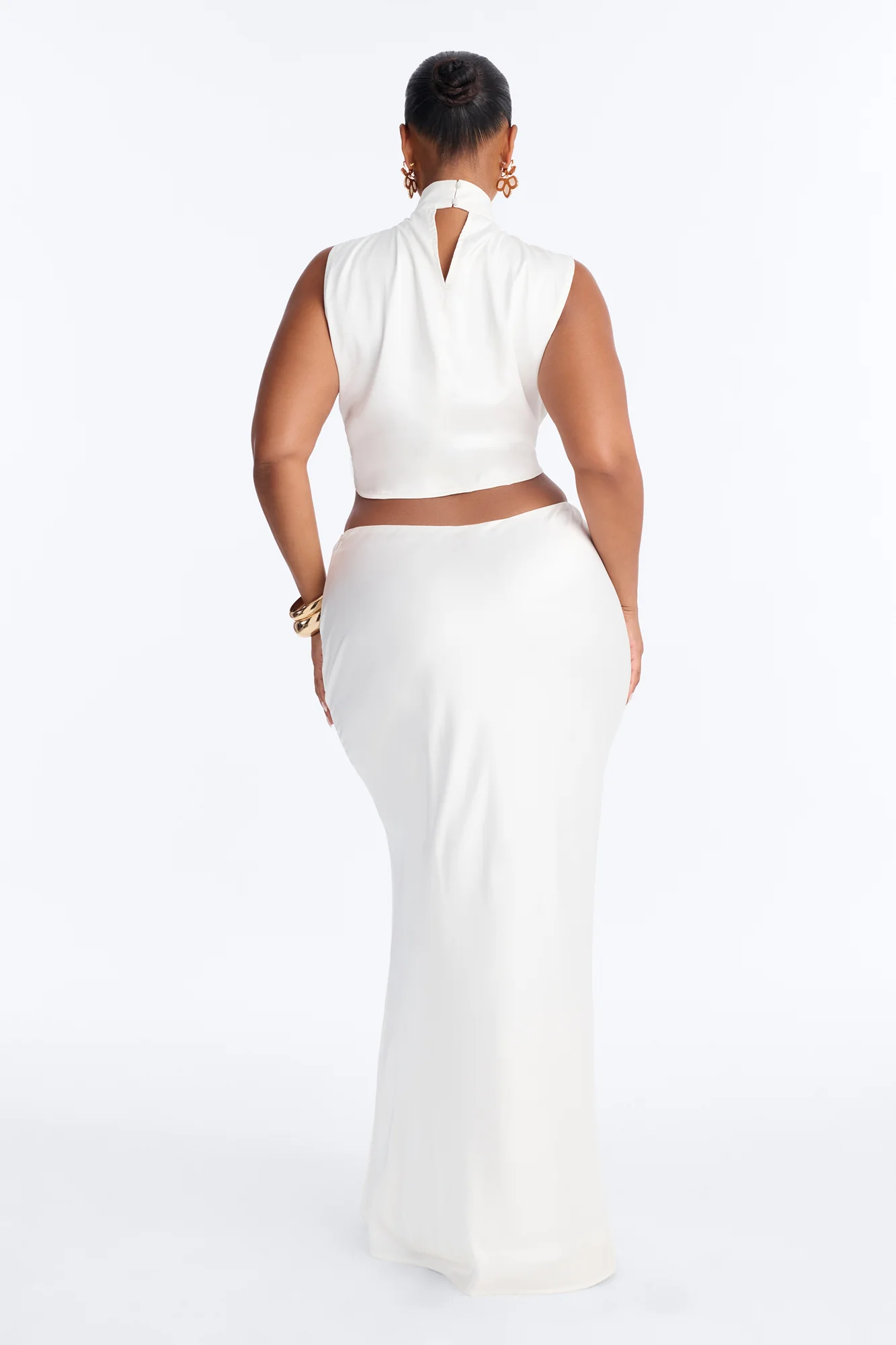 Serafina Satin Maxi Skirt Set - White - Image 3