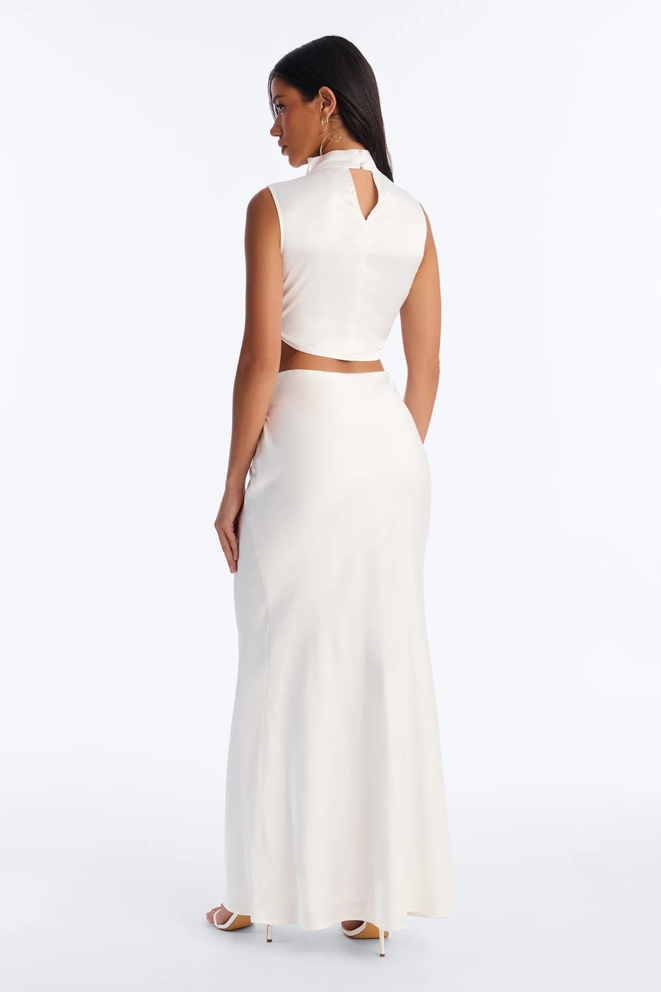 Serafina Satin Maxi Skirt Set - White - Image 6
