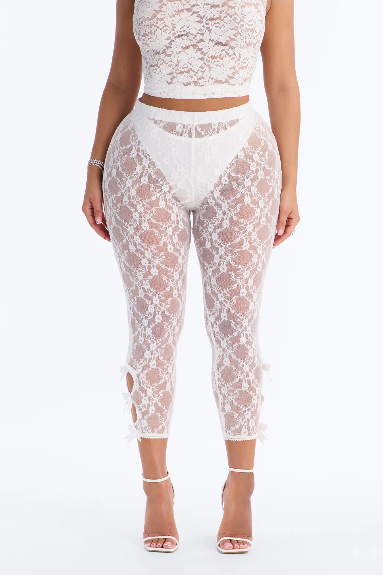 Seraphina Lace Bow Trim Legging - Ivory - Image 2
