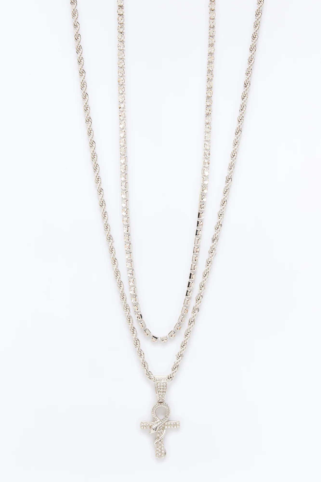 Serpent of Faith Rhinestone Necklace Set - Silver