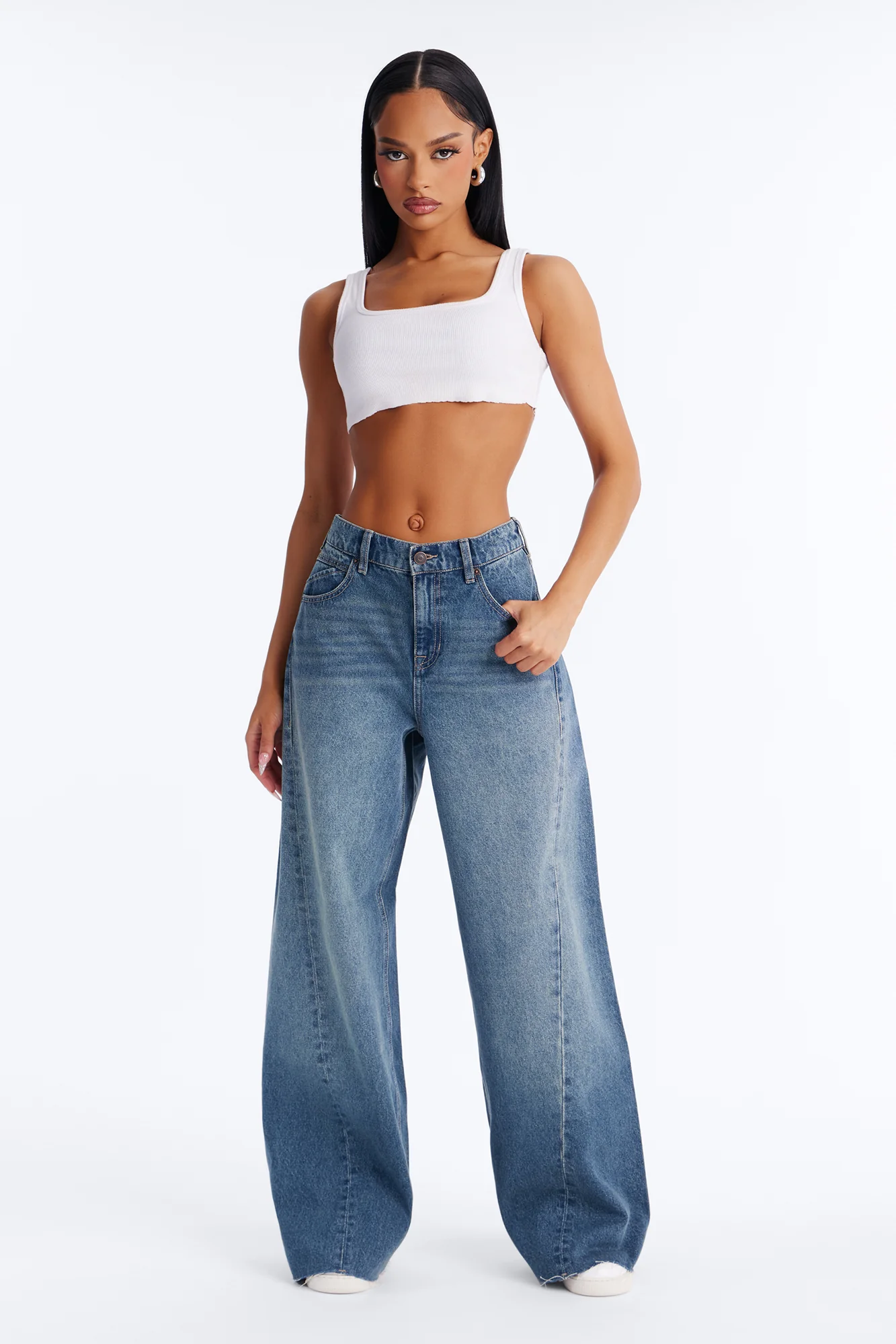 Serrano Drop Waist Wide Leg Jeans - Medium Wash - Image 2