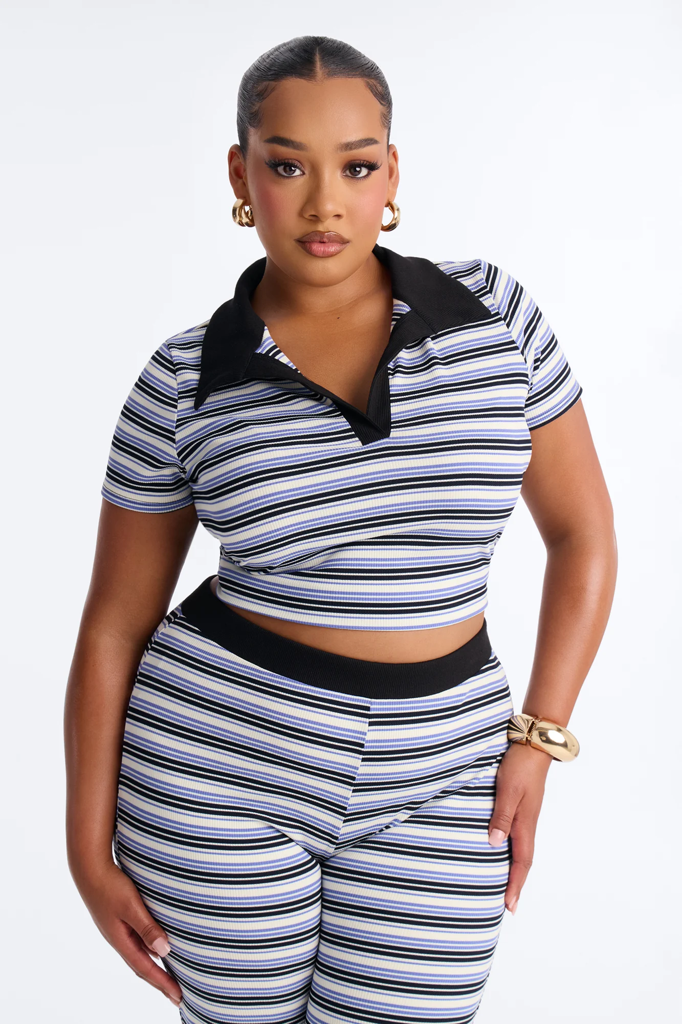 Serving Stripes Ribbed Pant Set - Blue/combo - Image 8