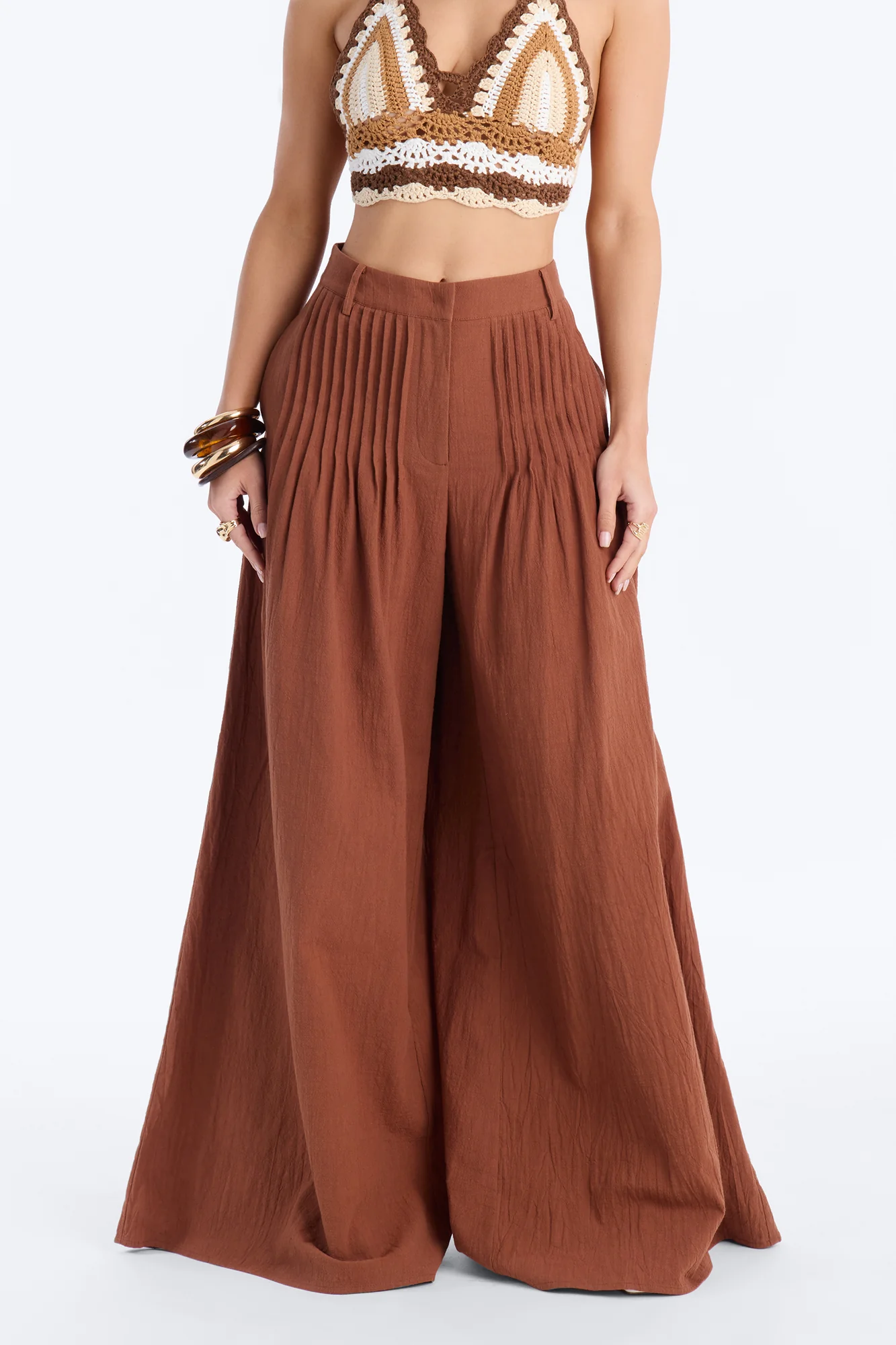 Settled In Pleated Wide Leg Pant 33″ - Brown - Image 2