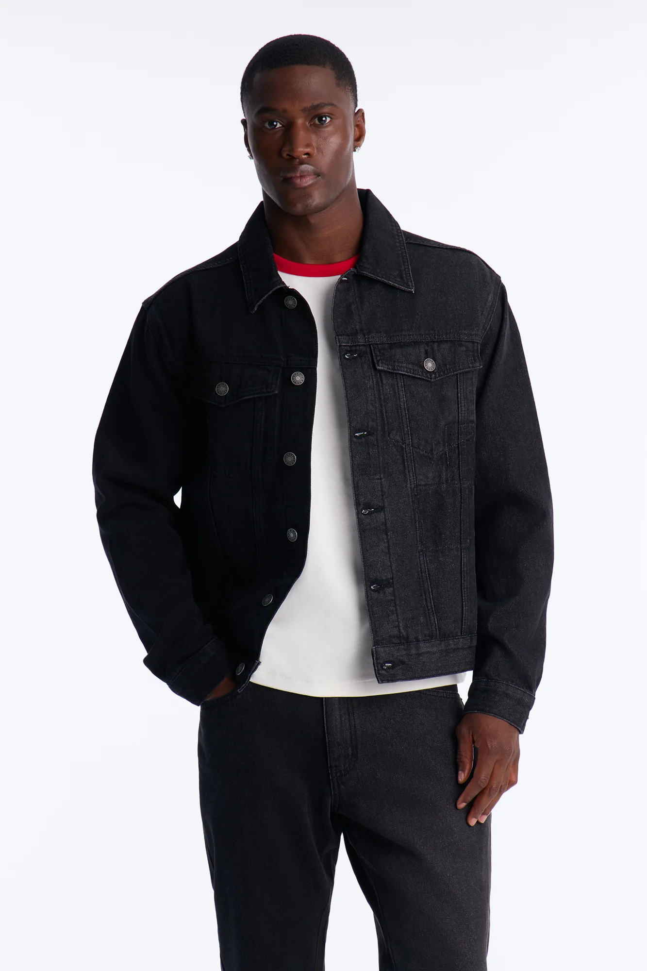 Shadow Shaded Denim Trucker Jacket - Black Wash