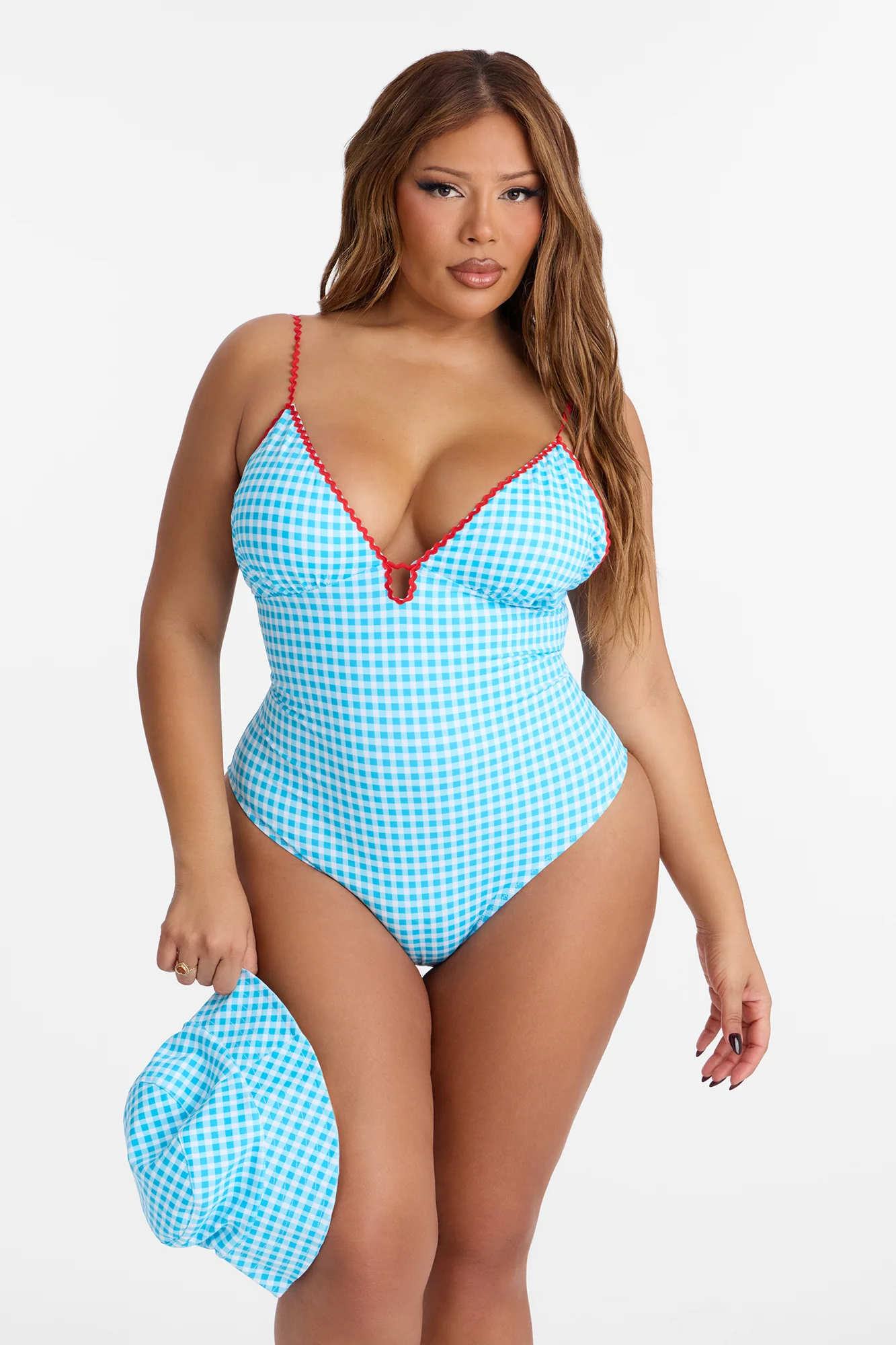 Shady Summer 1 Piece Gingham Swimsuit & Bucket Hat Set - Blue/combo - Image 5