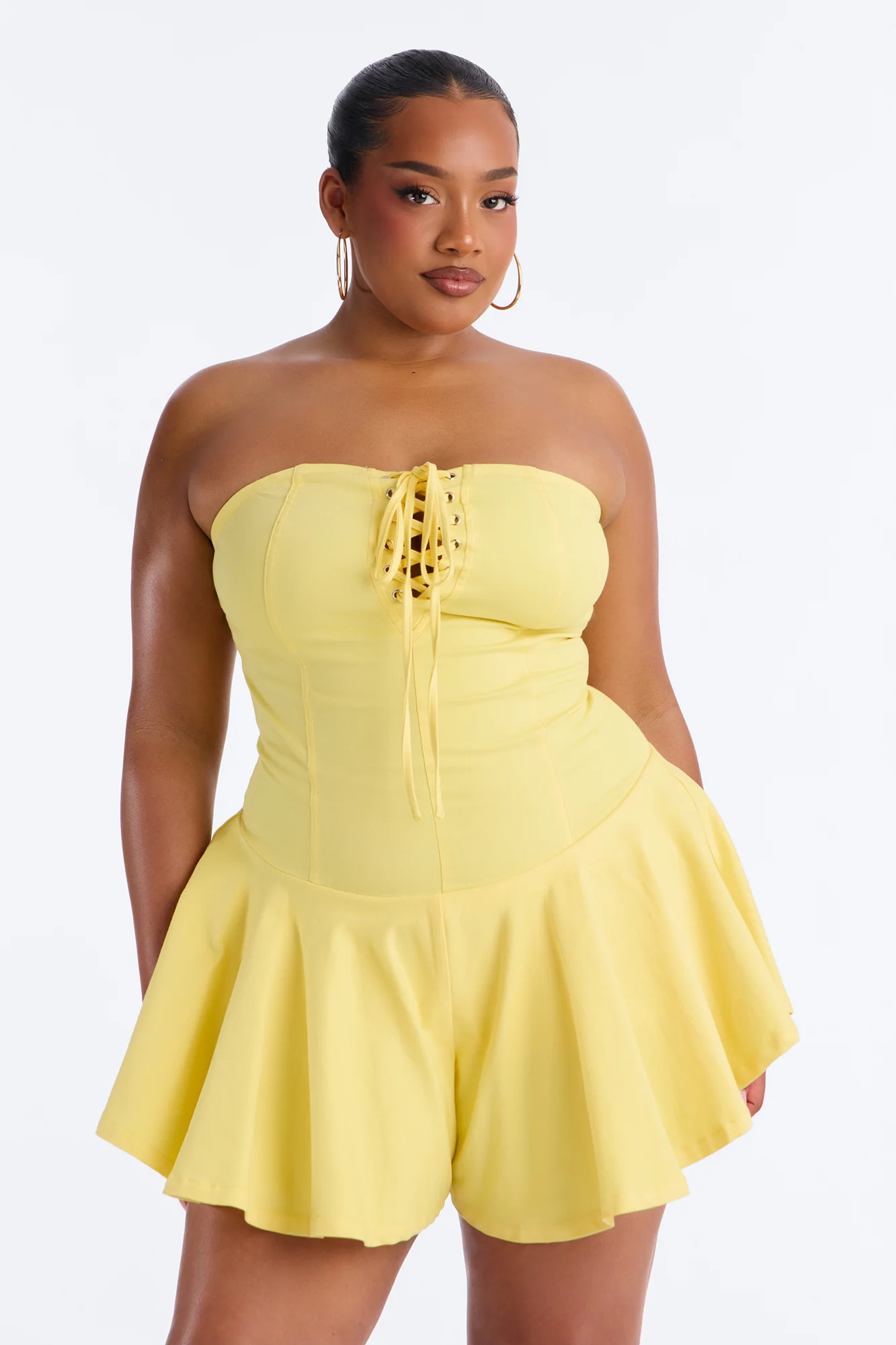 Shana Twill Strapless Ruffle Romper - Yellow - Image 6