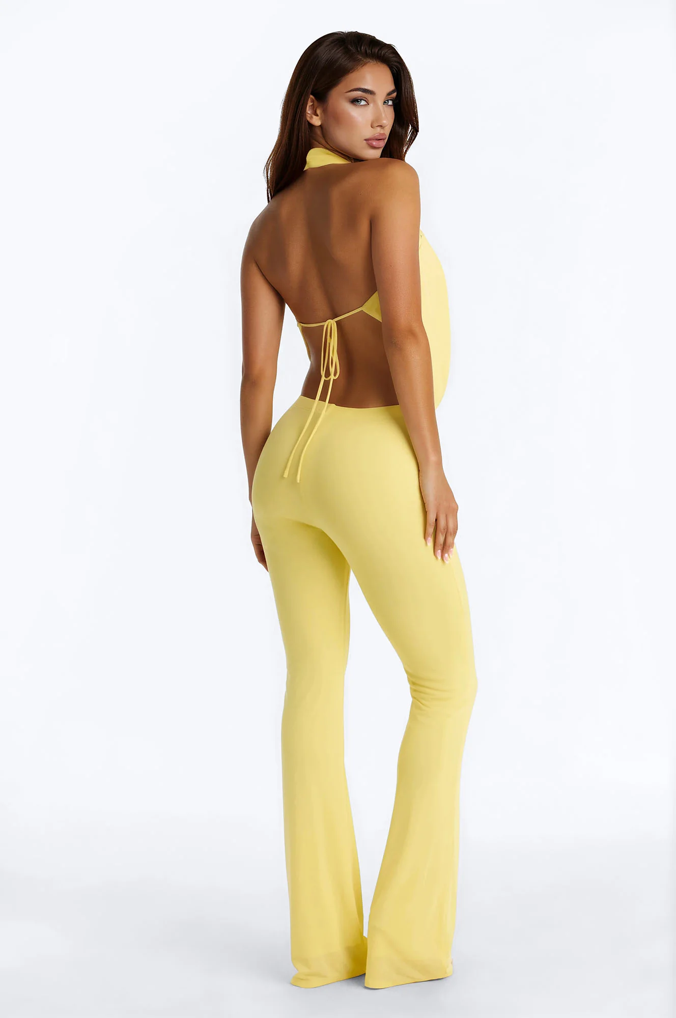 Shayna Cowl Halter Mesh Pant Set - Yellow - Image 3
