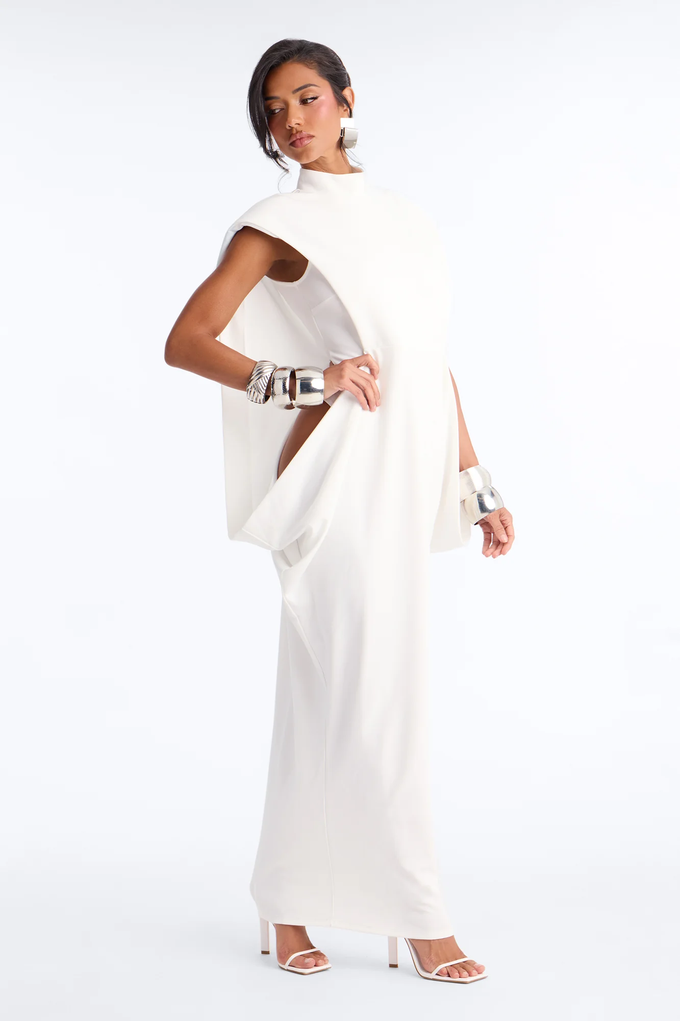 She Is Mother Sleeveless Crepe Knit Maxi Dress - White
