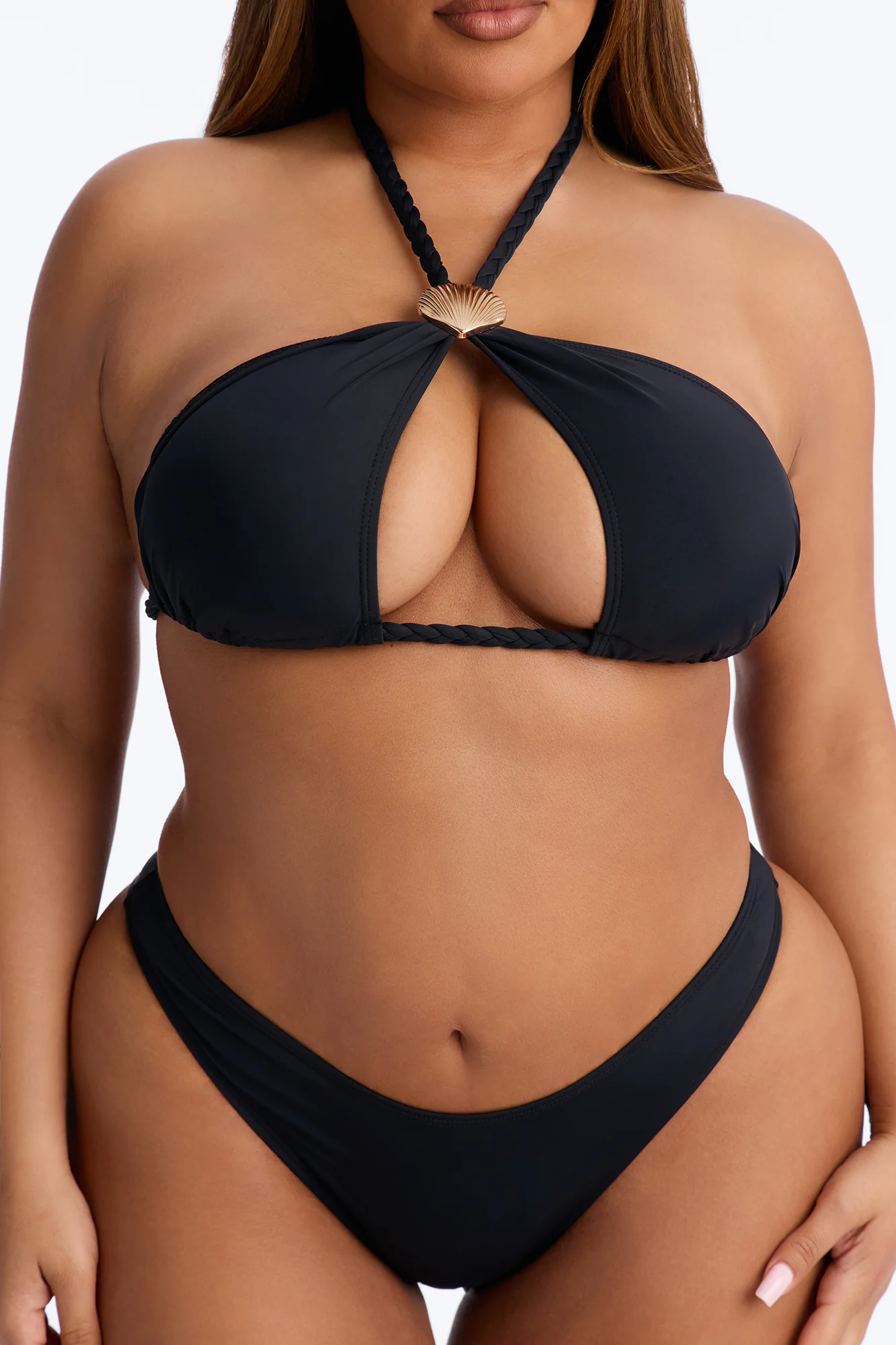 She Sells Seashells 2 Piece Halter Bikini & Ruffle Mini Skirt Sunsuit - Black - Image 7