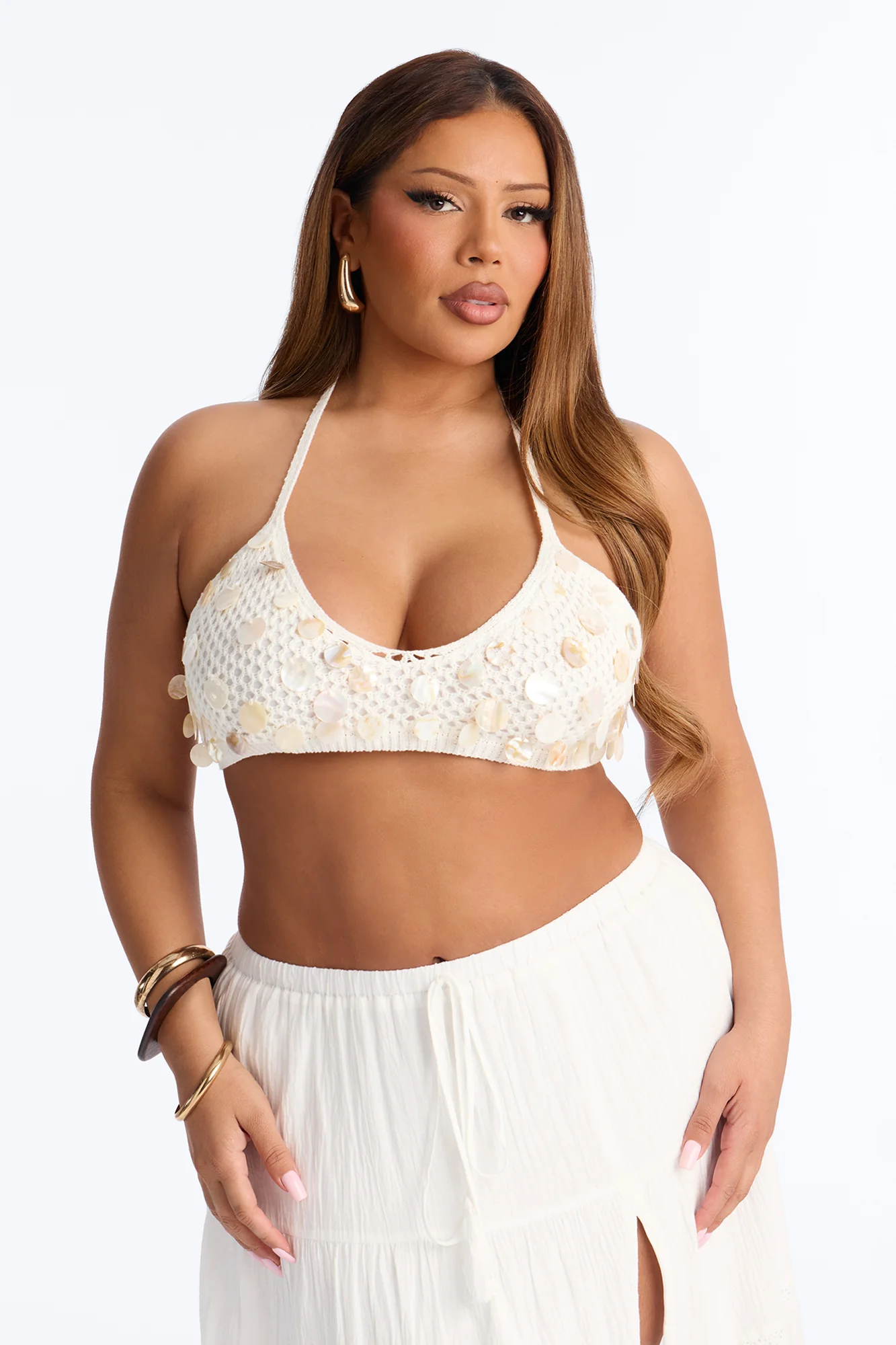 Shell Babe Sequin Crochet Bralette Top - White - Image 5