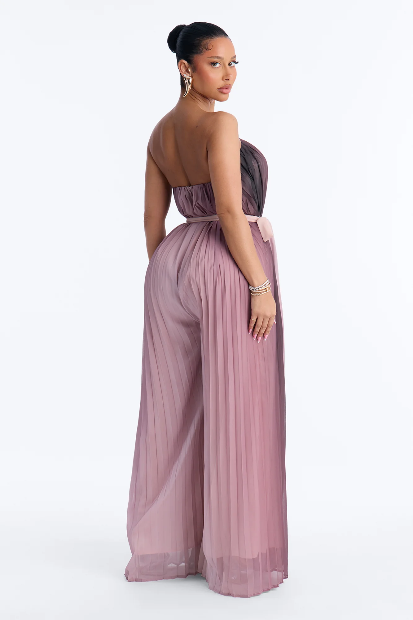 Shelly Chiffon Wide Leg Jumpsuit - Brown - Image 4