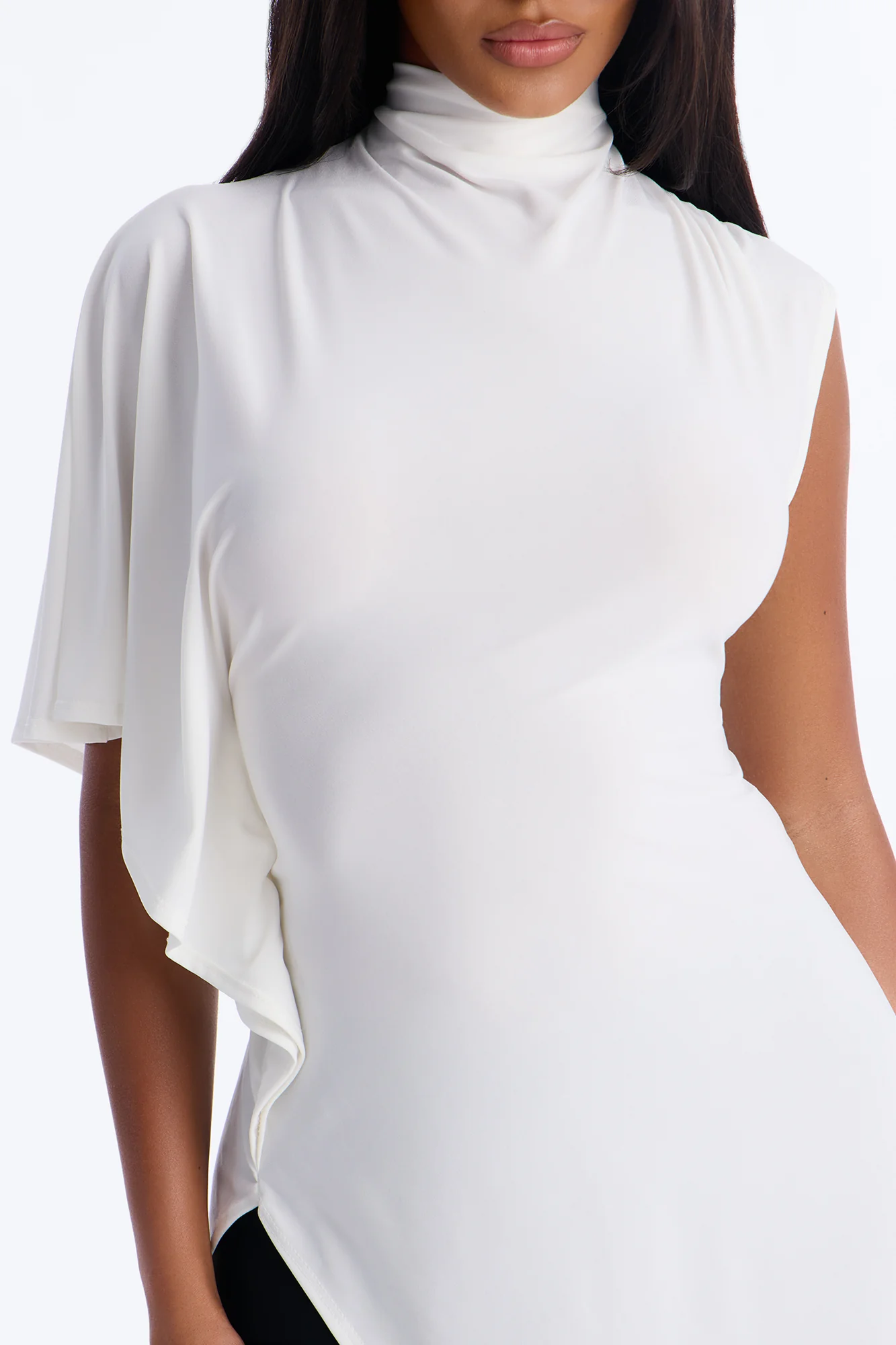 She's Divine Long Asymmetrical Short Sleeve Top - Cream - Image 3
