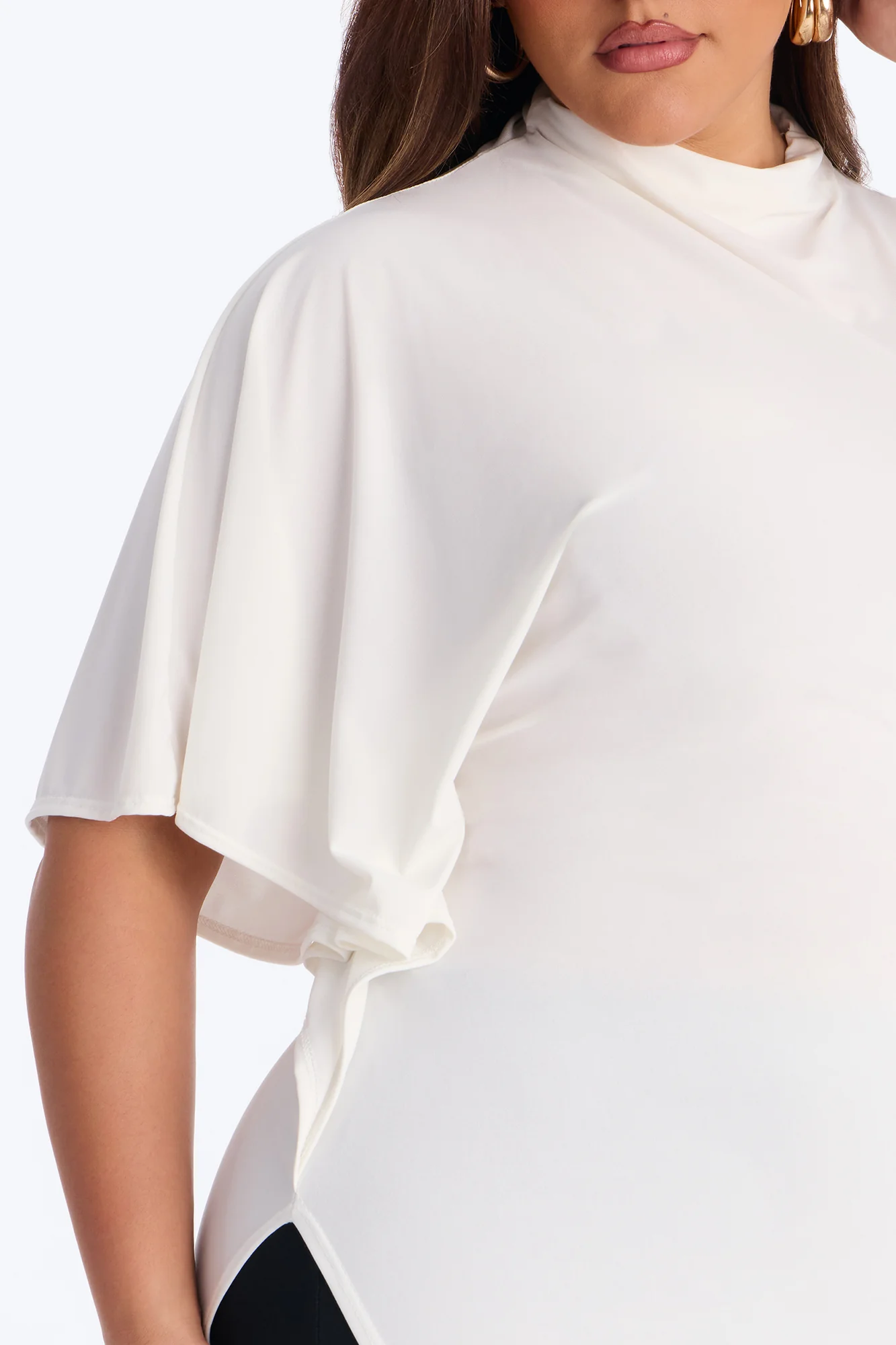 She's Divine Long Asymmetrical Short Sleeve Top - Cream - Image 7