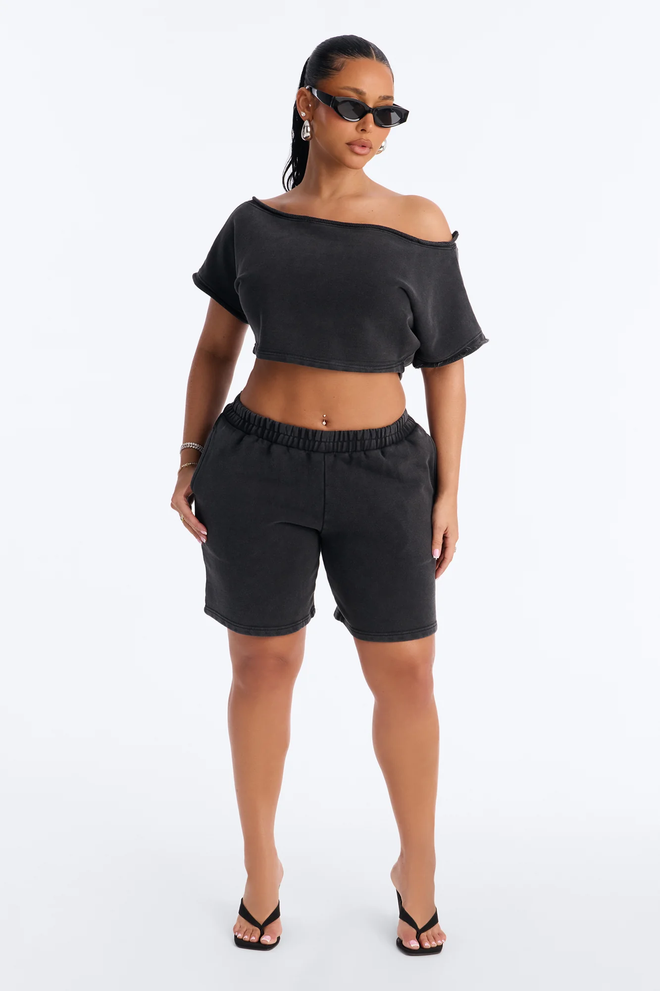 Shia Off Shoulder Short Set - Charcoal - Image 2
