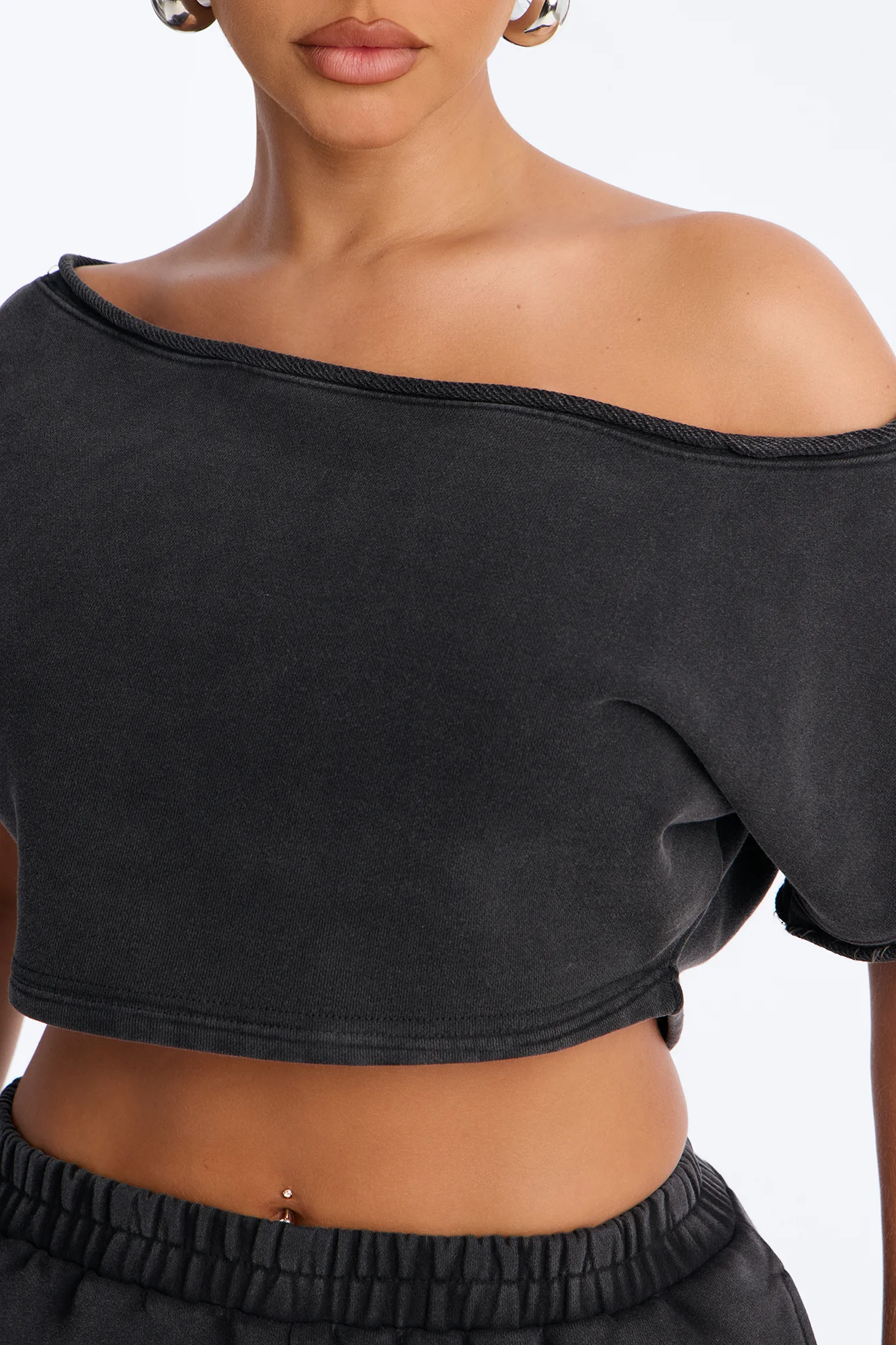 Shia Off Shoulder Short Set - Charcoal - Image 3
