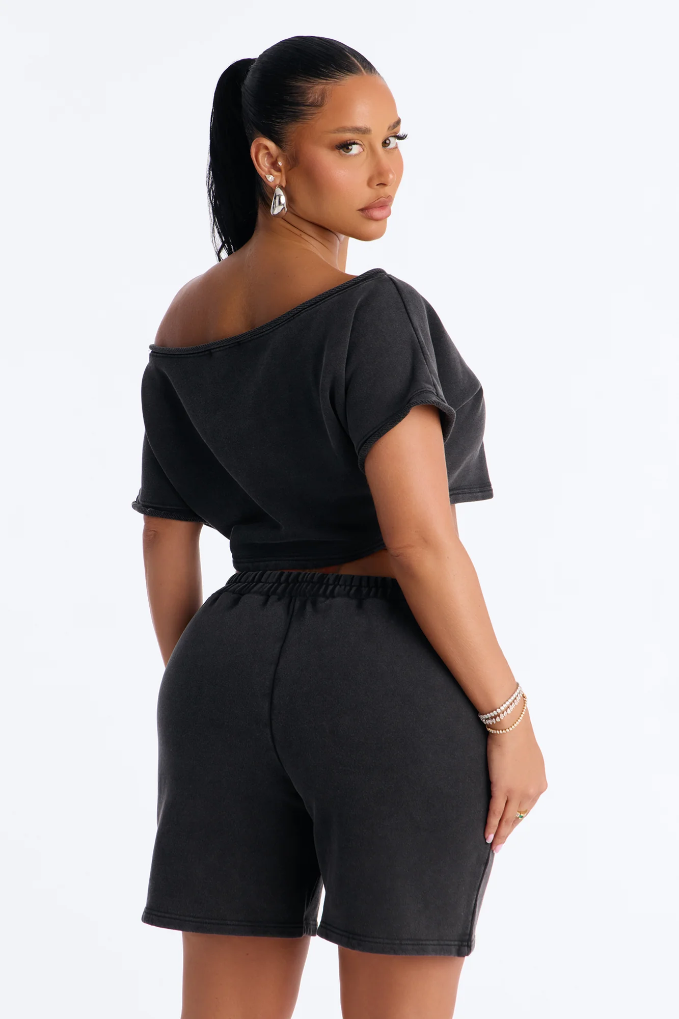 Shia Off Shoulder Short Set - Charcoal - Image 4