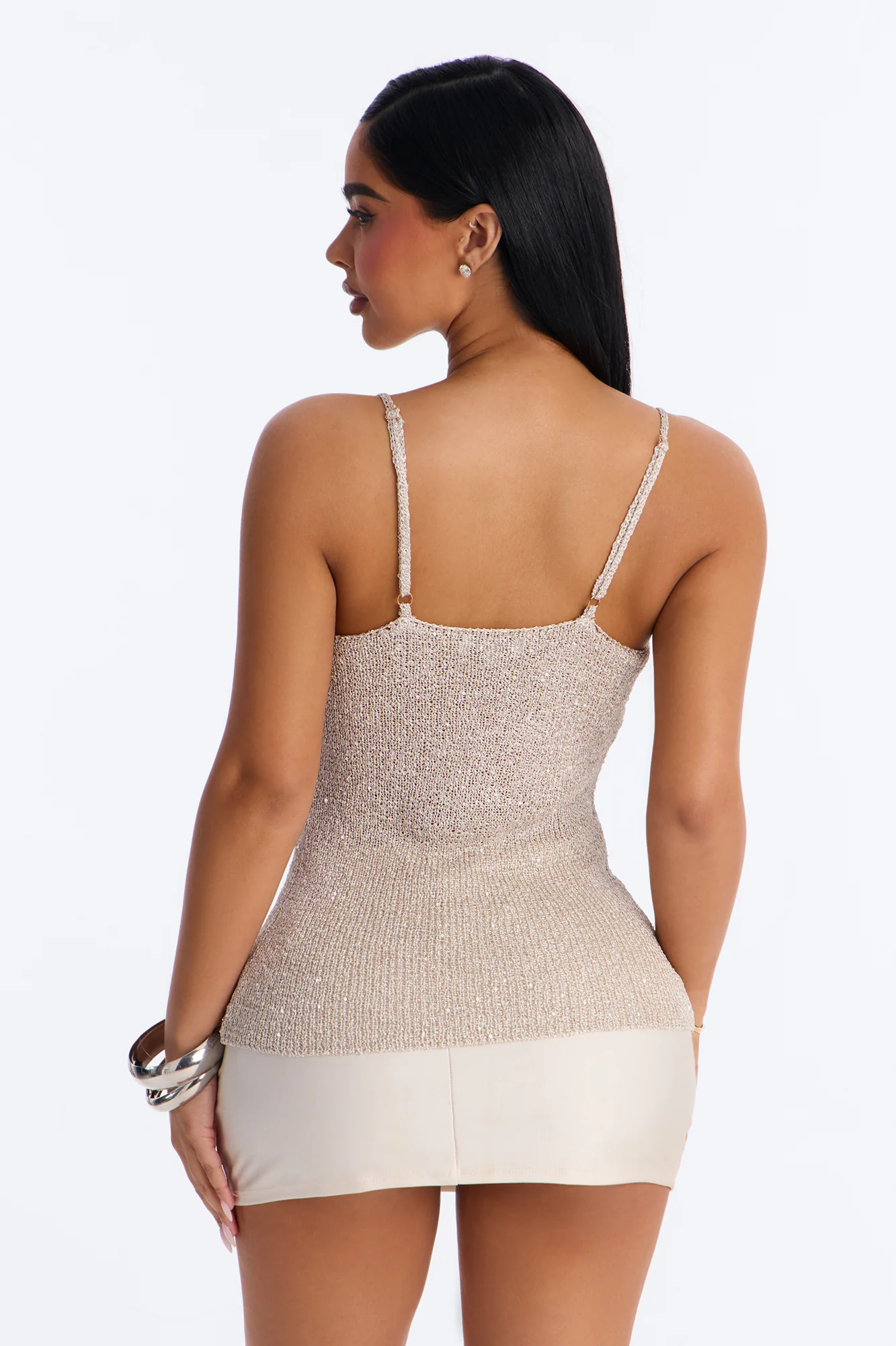 Shimmer Ease Sequin Crochet Top - Beige - Image 4