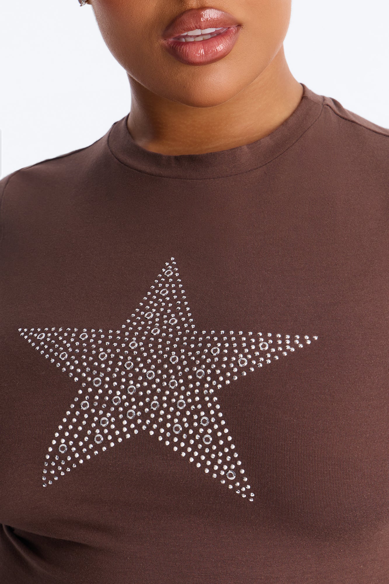 Shining Star Rhinestone Baby Tee - Brown - Image 7