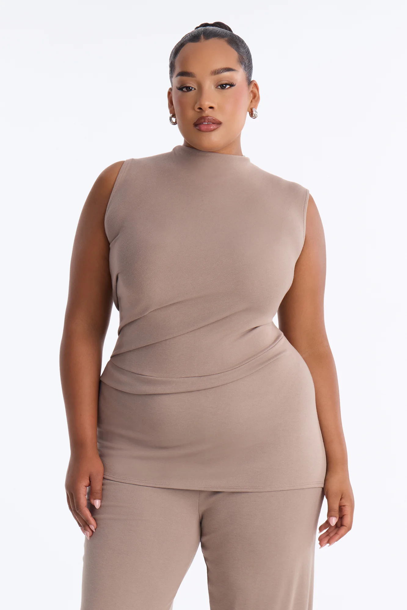 Shirleen Asymmetrical Draped Wide Leg Jumpsuit - Taupe - Image 2