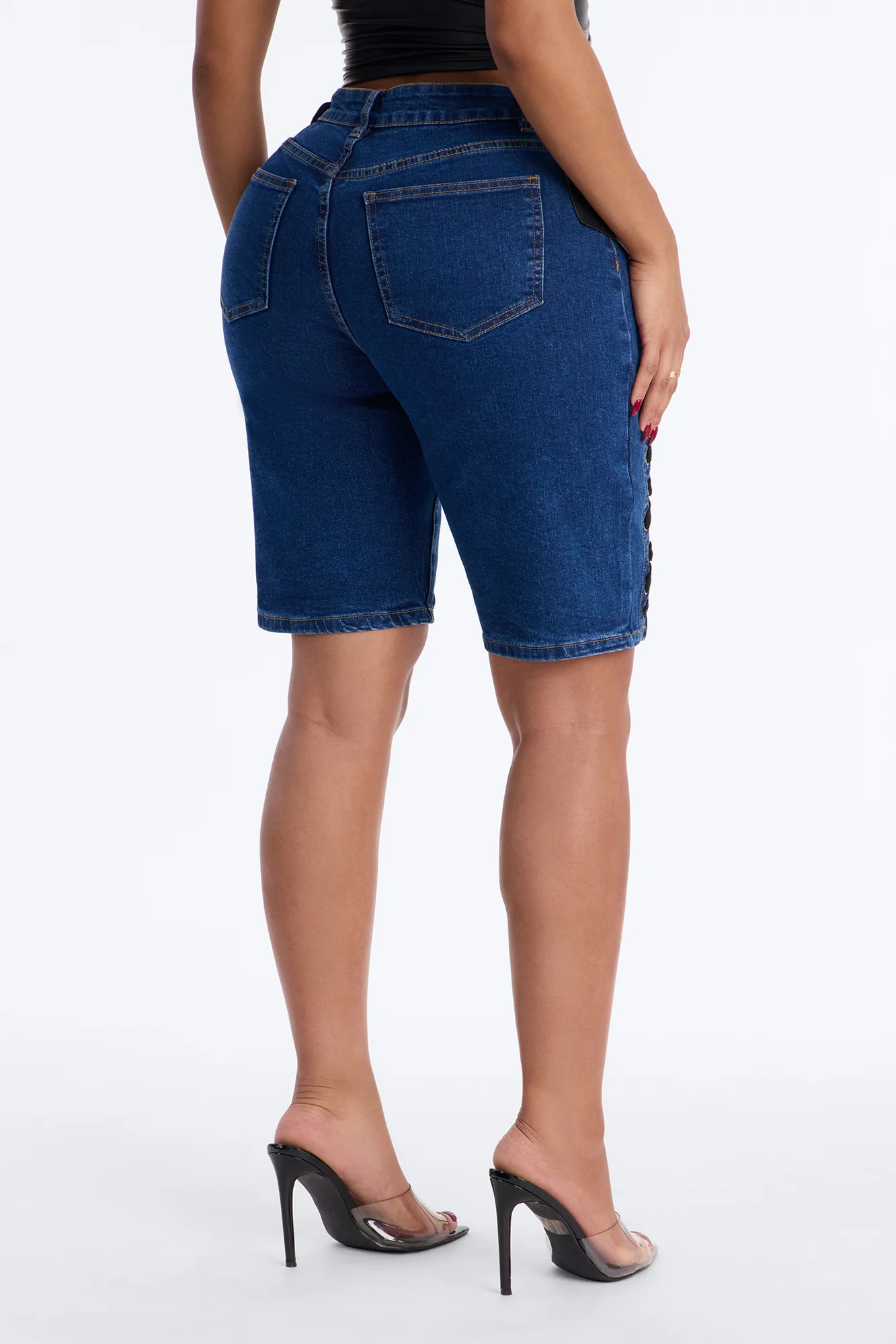 Show Stealer Lace Up Denim Bermuda Shorts - Dark Wash - Image 4